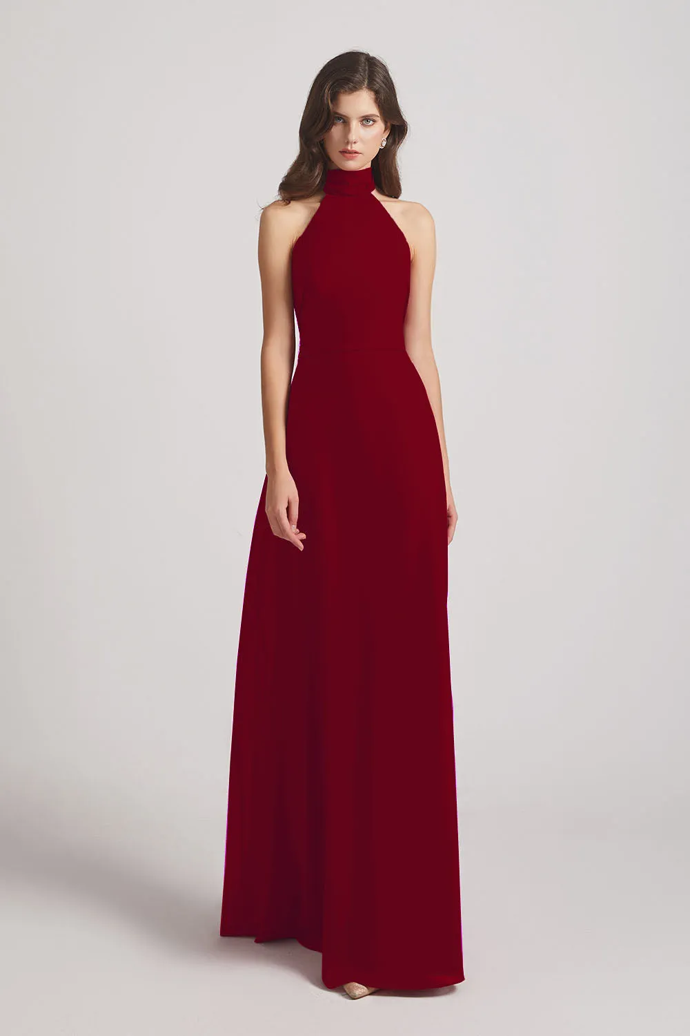 Backless High Neck Halter Chiffon Maxi Dresses (AF0096)