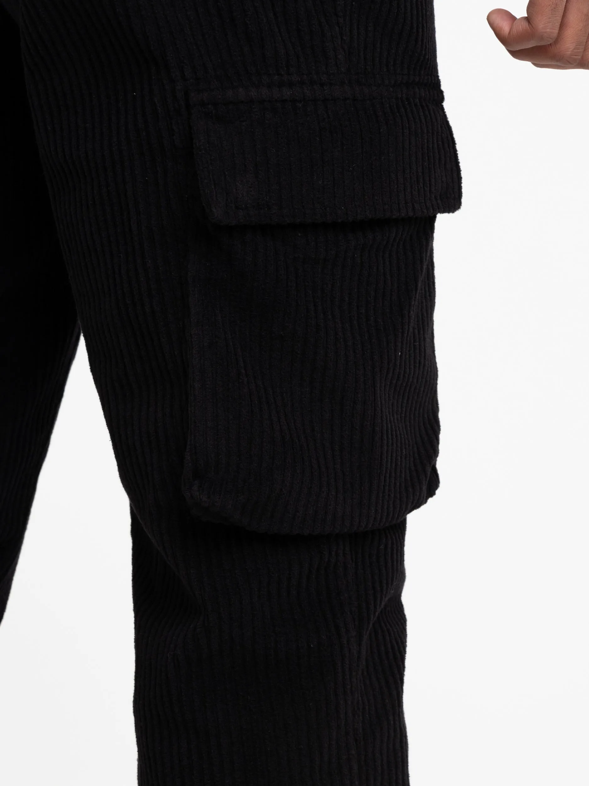 Black Corduroy Jogger Pants with Cargo Pockets