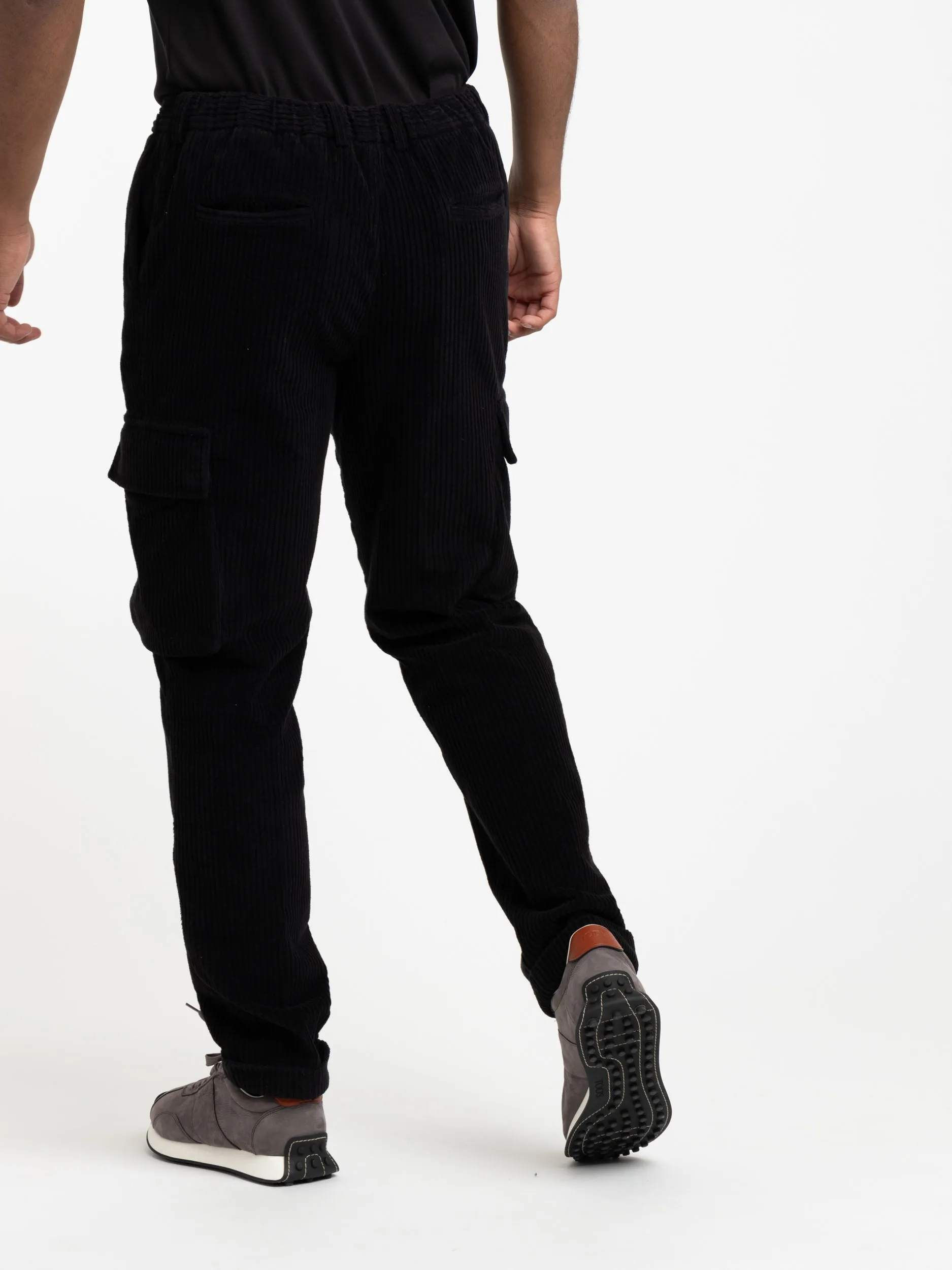 Black Corduroy Jogger Pants with Cargo Pockets
