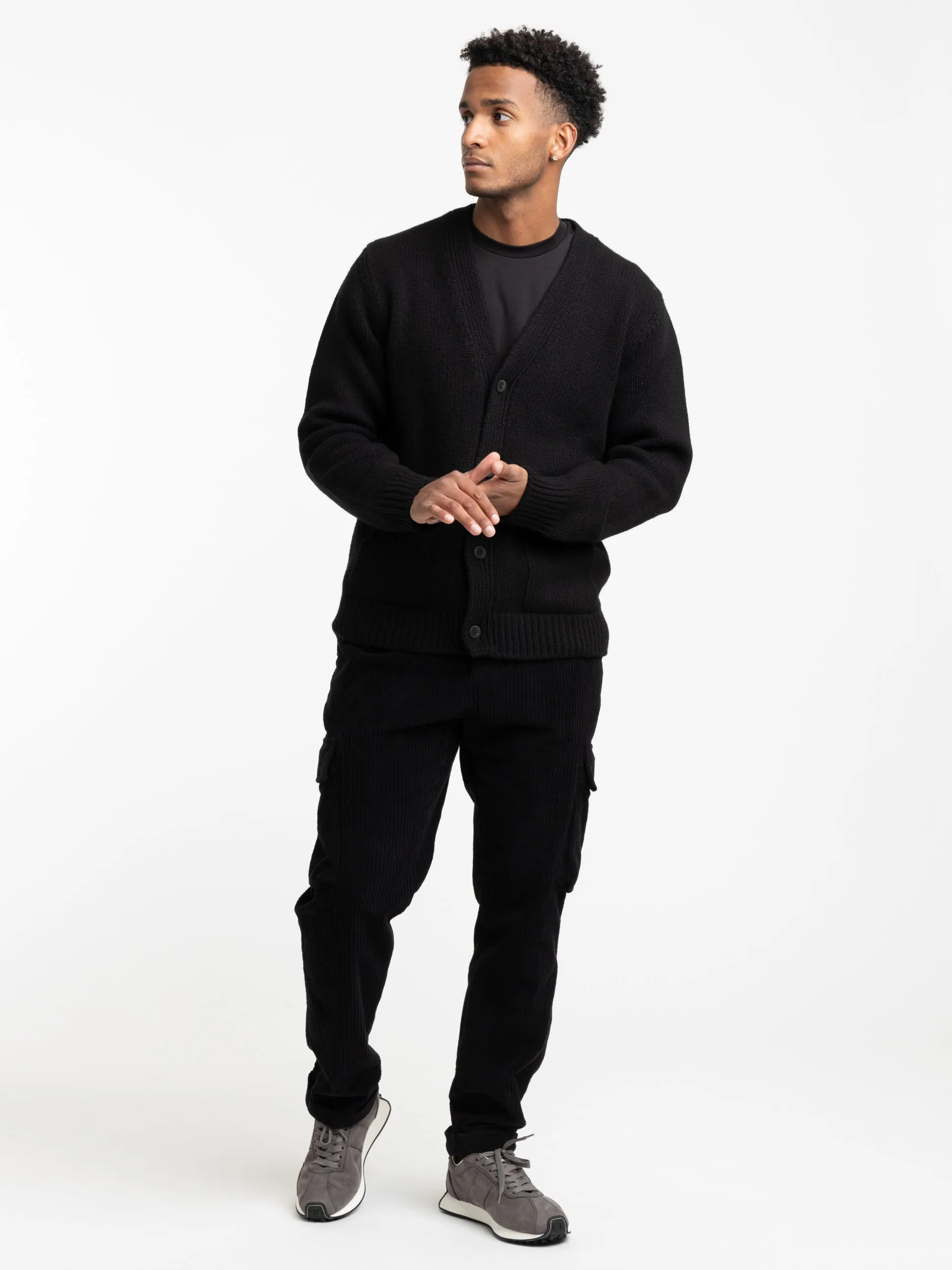 Black Corduroy Jogger Pants with Cargo Pockets