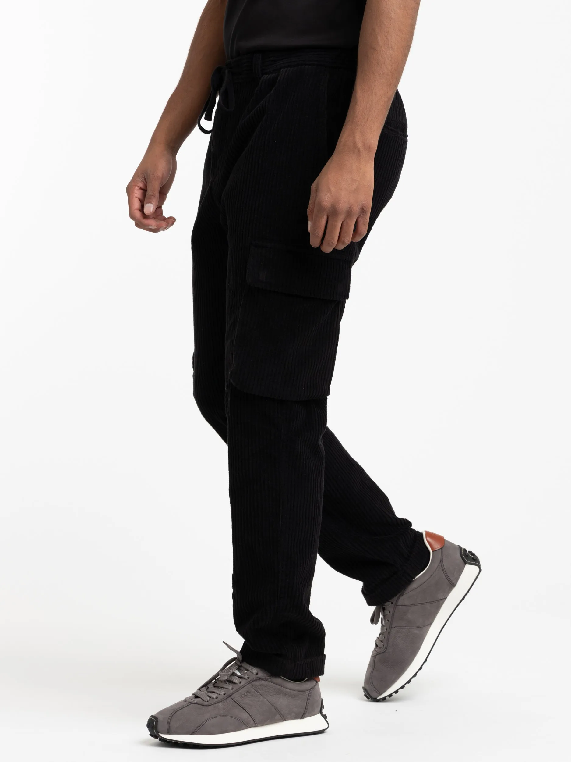 Black Corduroy Jogger Pants with Cargo Pockets
