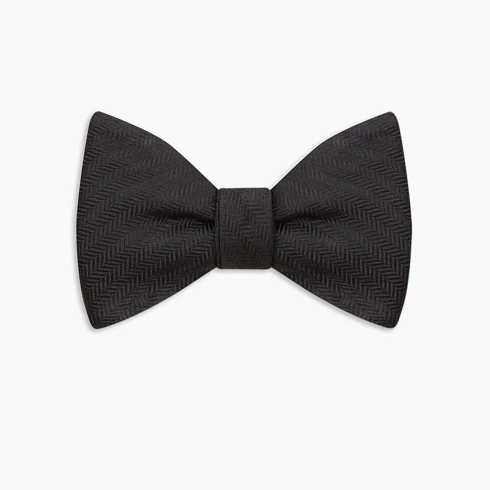 Black Herringbone Silk Bow Tie