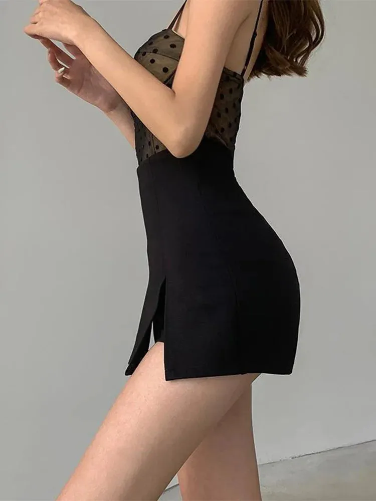 Black Mini A-line High Wide Short Office Ladies Suit