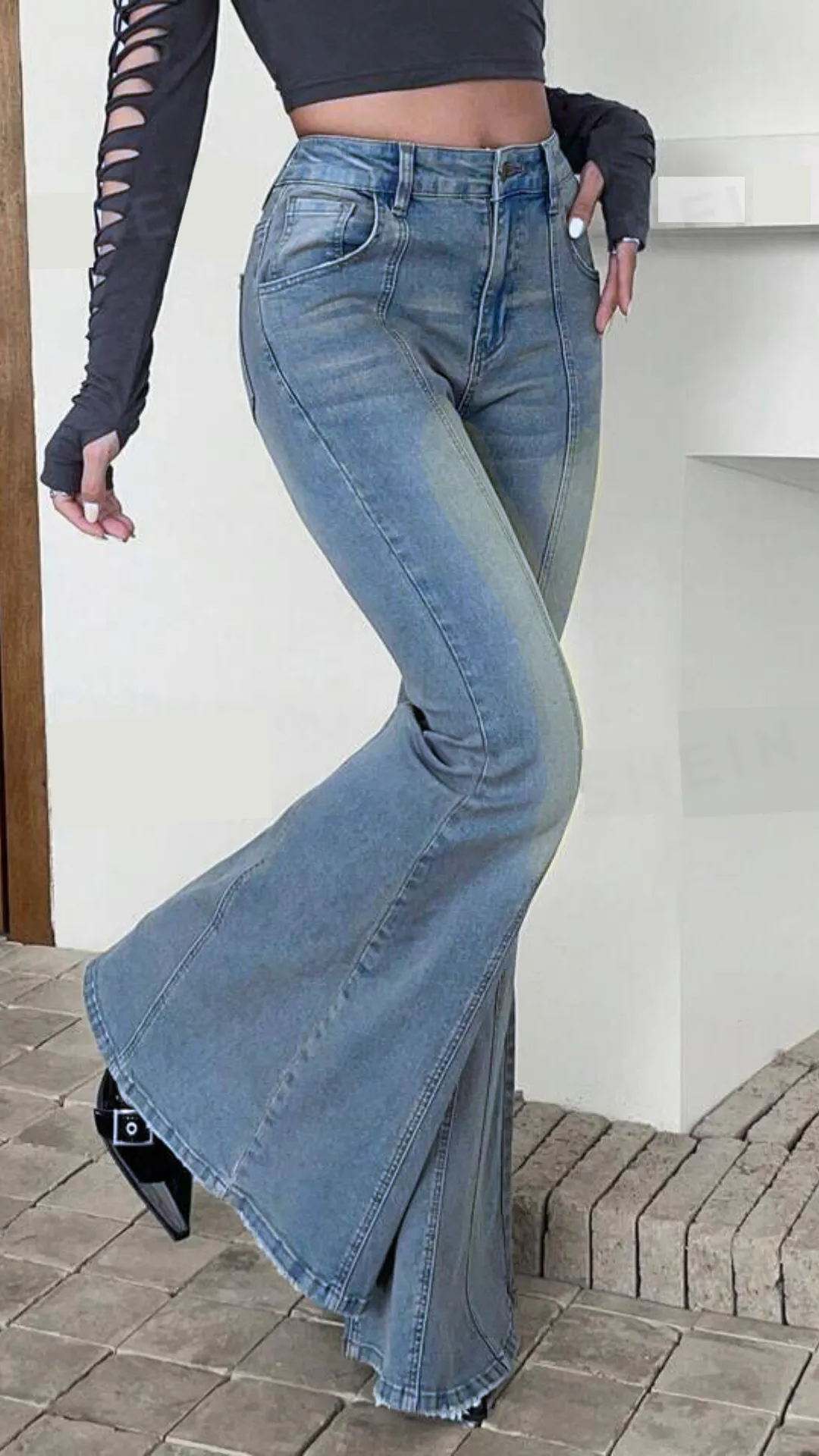 Raw Hem Stretch Flare Jeans by Bohemian Feels - Trendy High-Waisted Comfort Fit