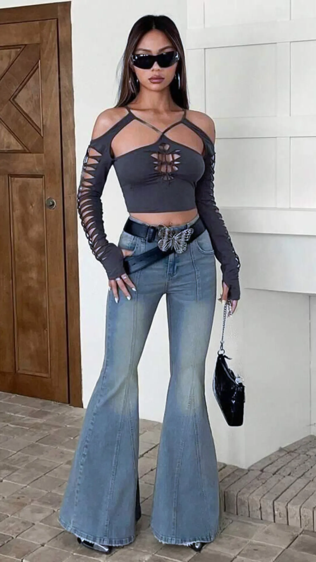 Raw Hem Stretch Flare Jeans by Bohemian Feels - Trendy High-Waisted Comfort Fit