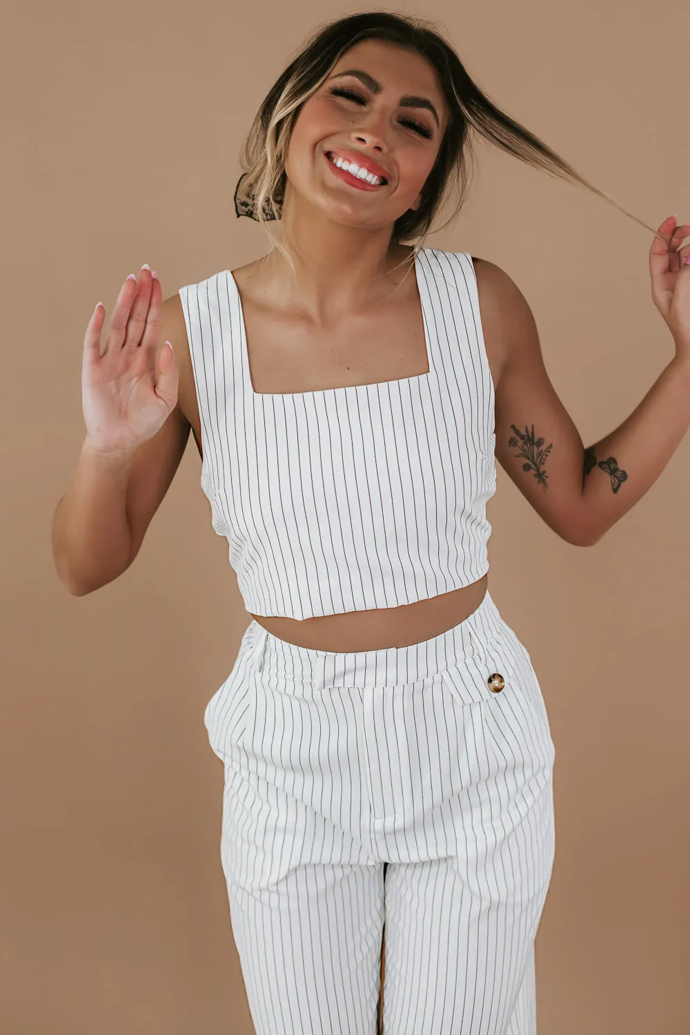 Classy Pin Stripe Set, White