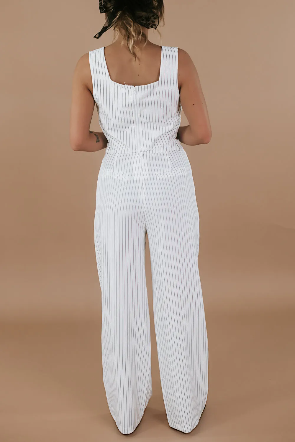 Classy Pin Stripe Set, White