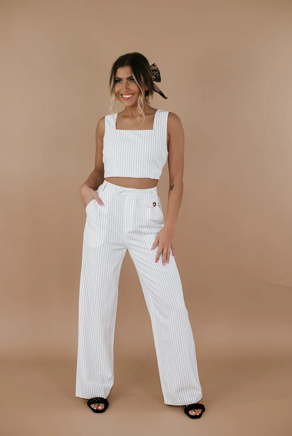 Classy Pin Stripe Set, White