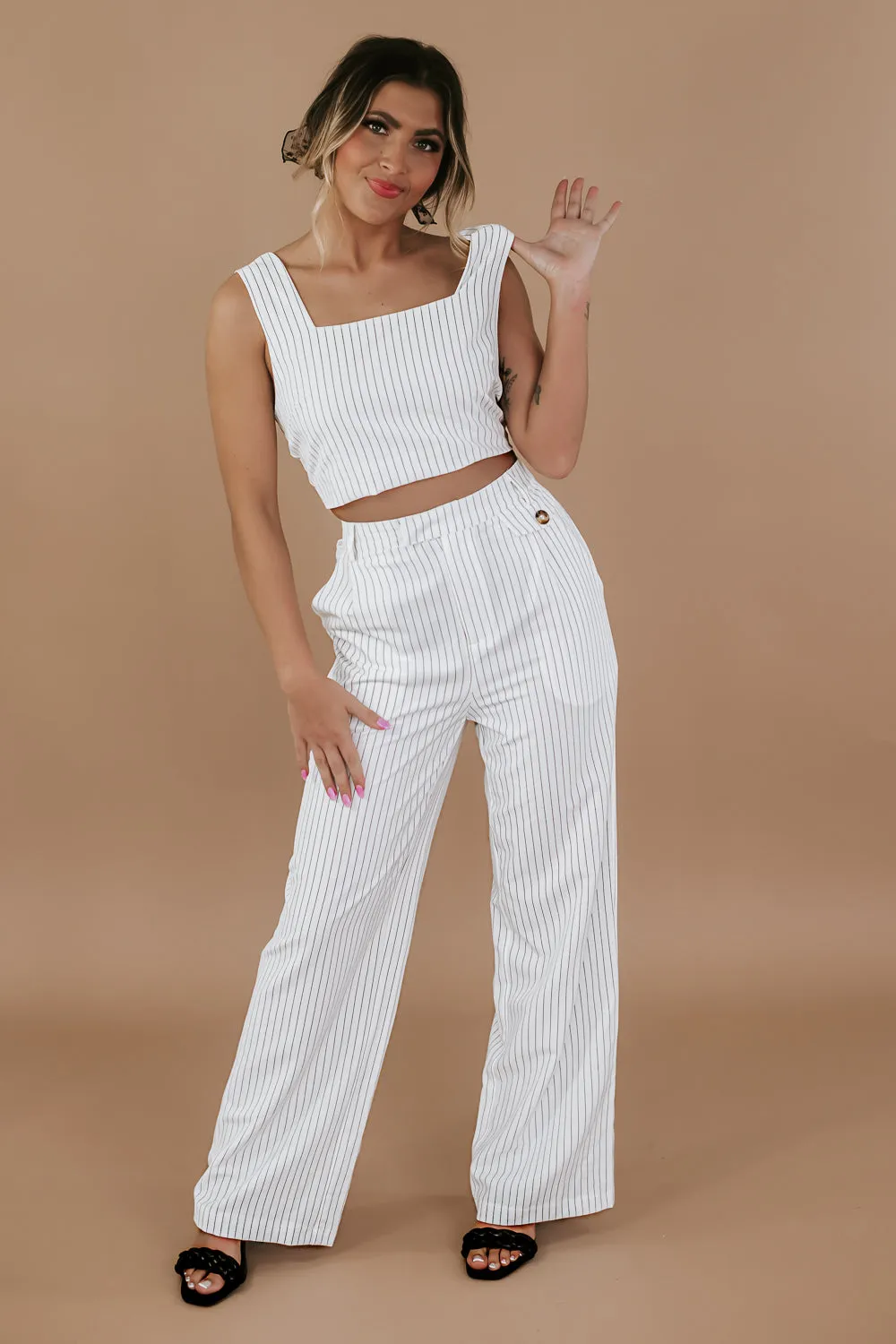 Classy Pin Stripe Set, White