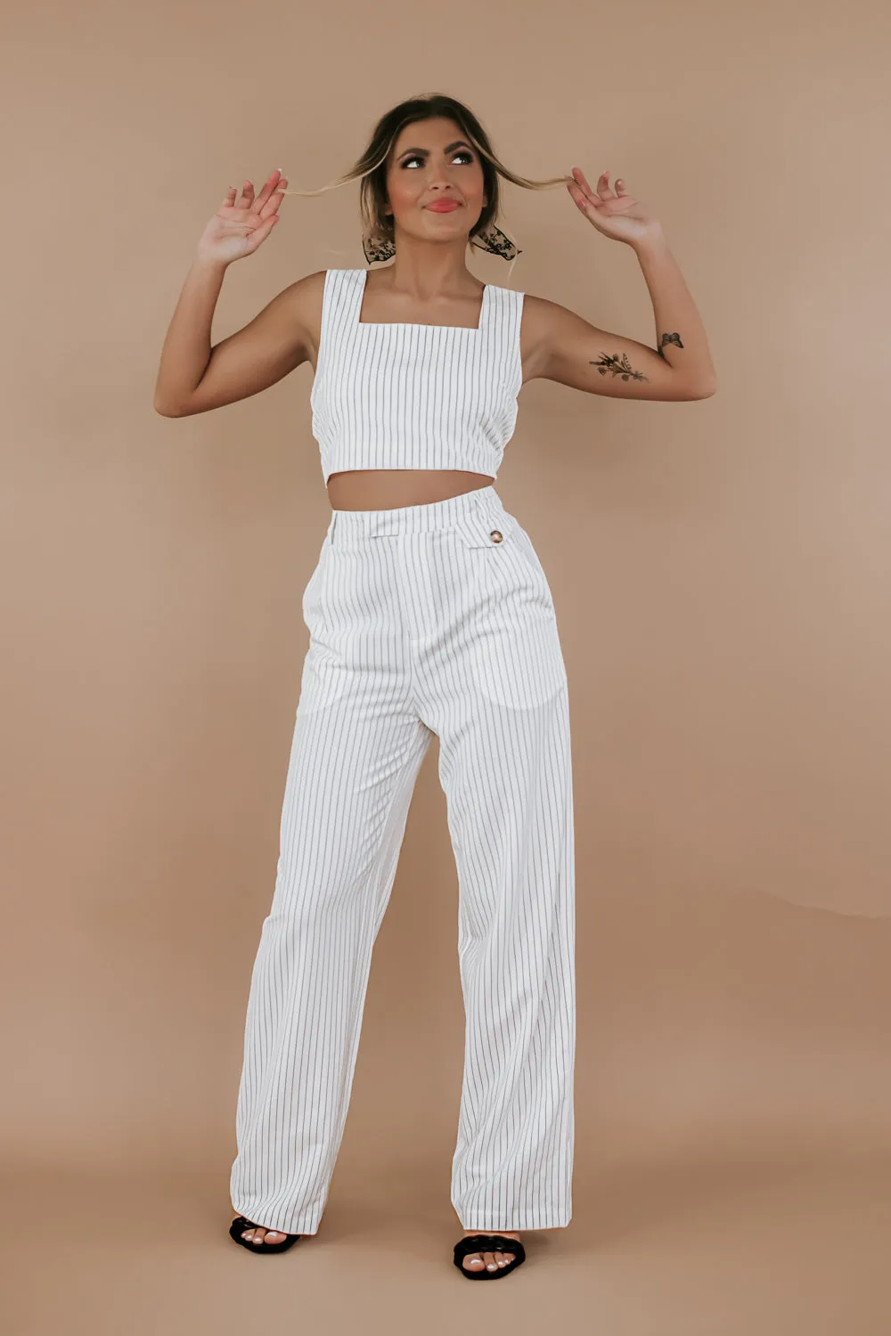 Classy Pin Stripe Set, White