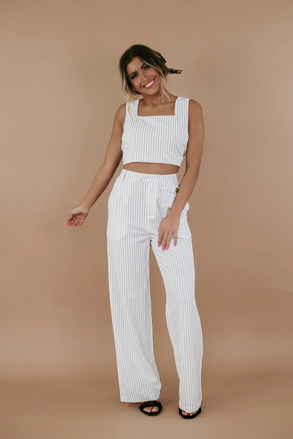 Classy Pin Stripe Set, White