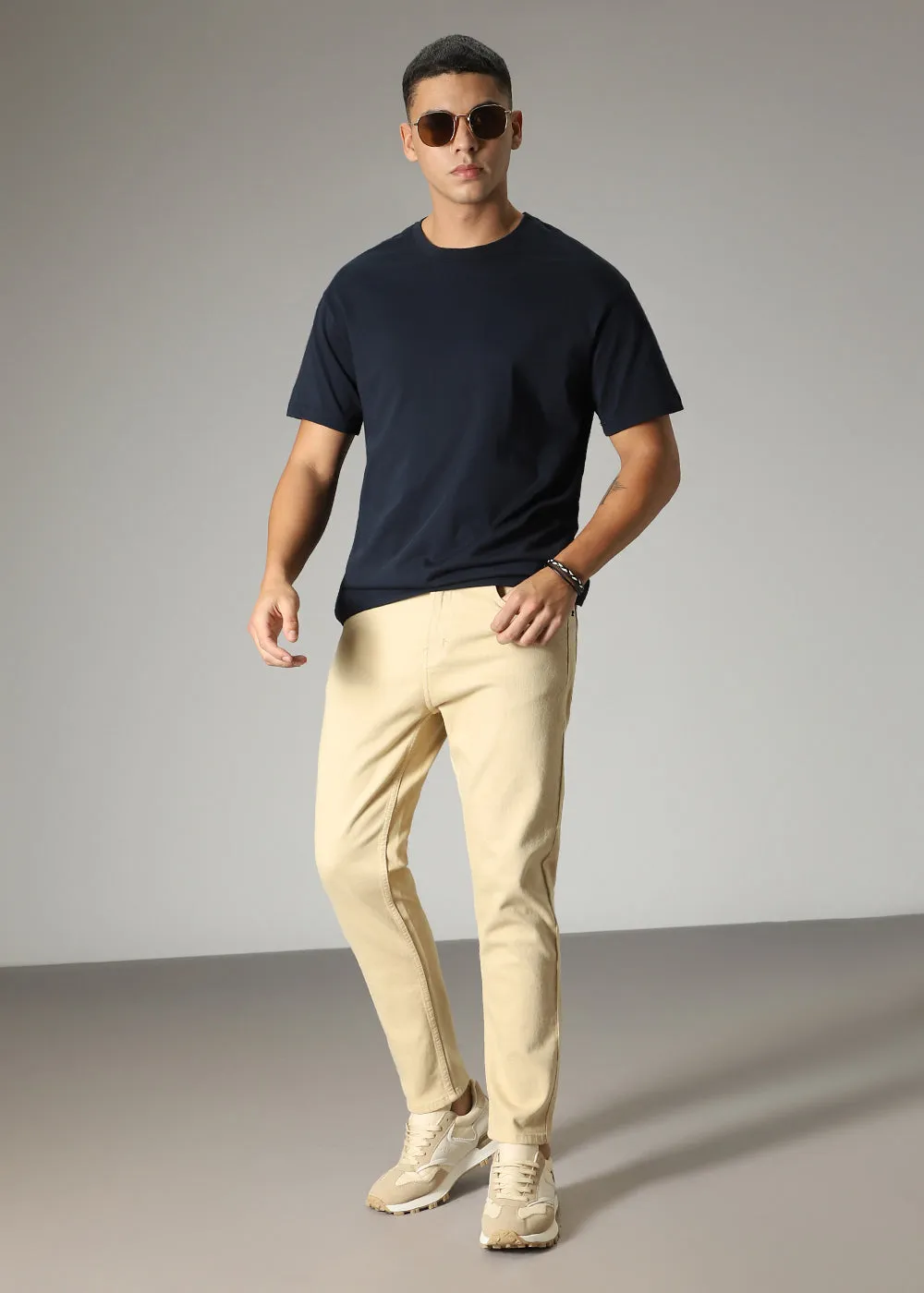 Cream Beige Carrot Fit Denim