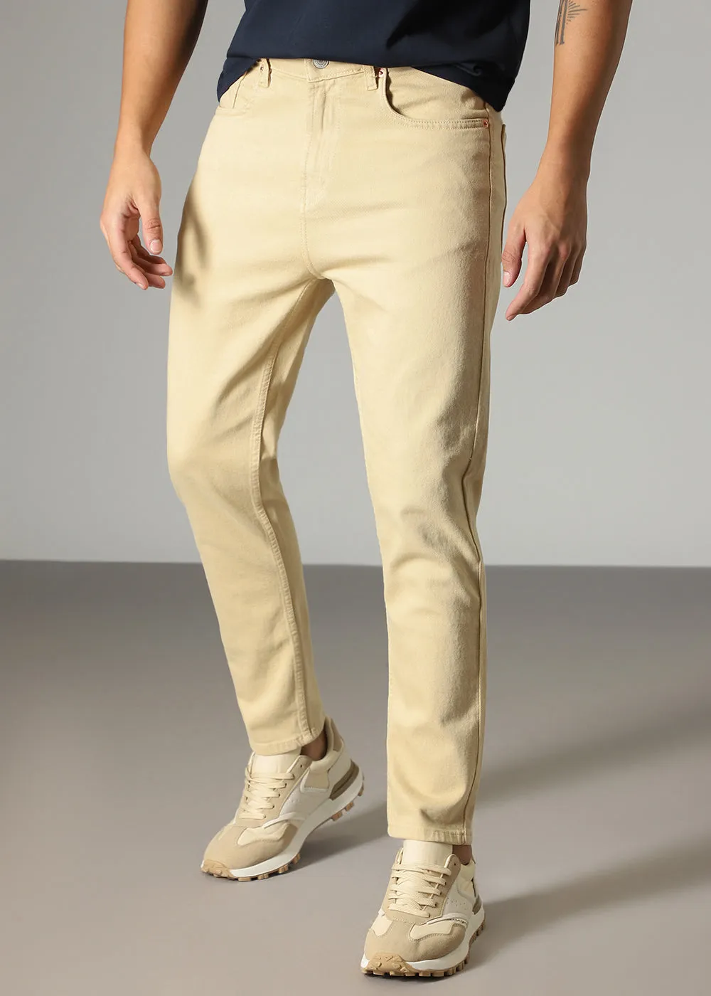 Cream Beige Carrot Fit Denim