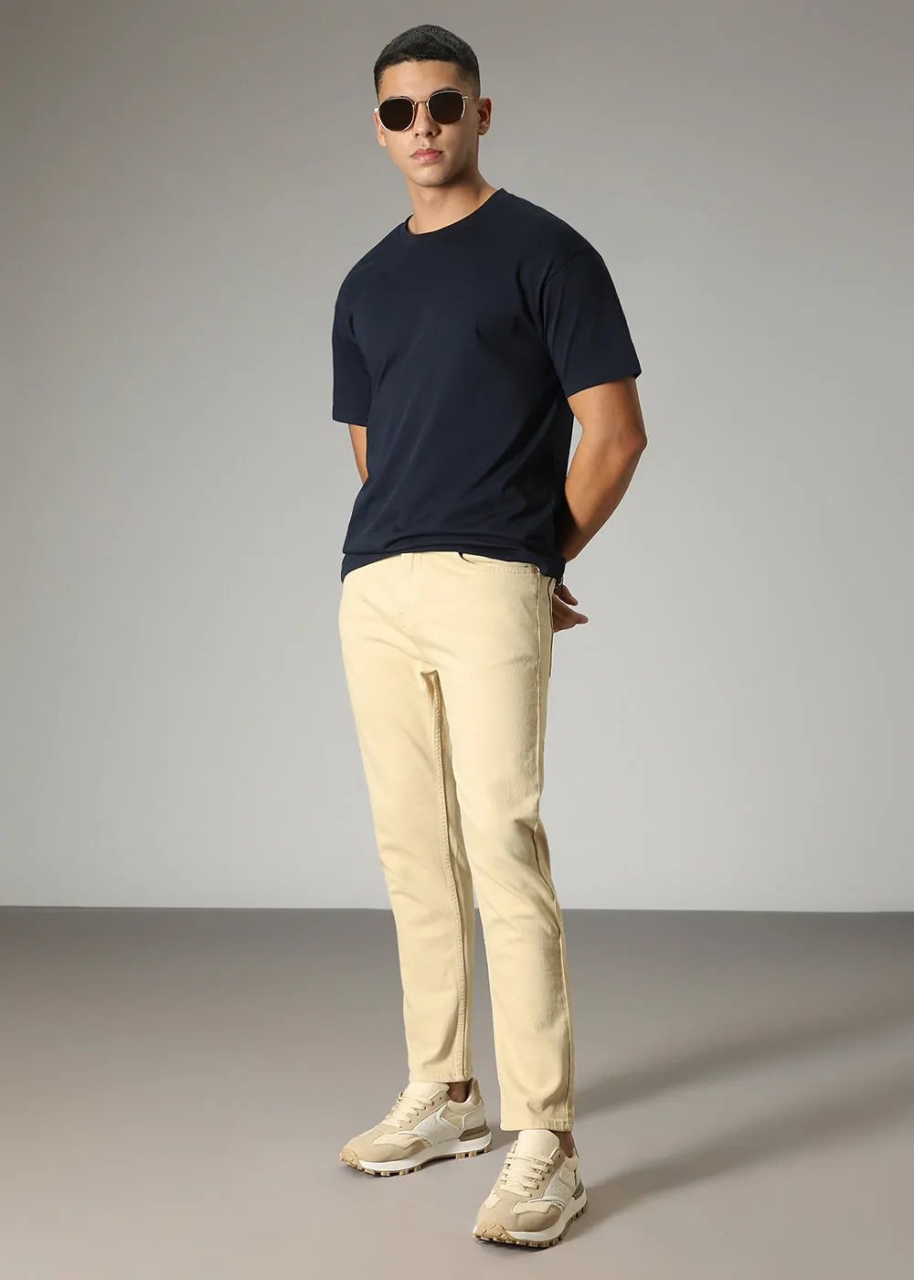 Cream Beige Carrot Fit Denim