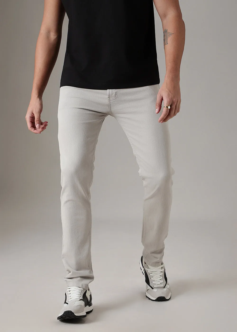 Cream Brown Slim Fit Denim