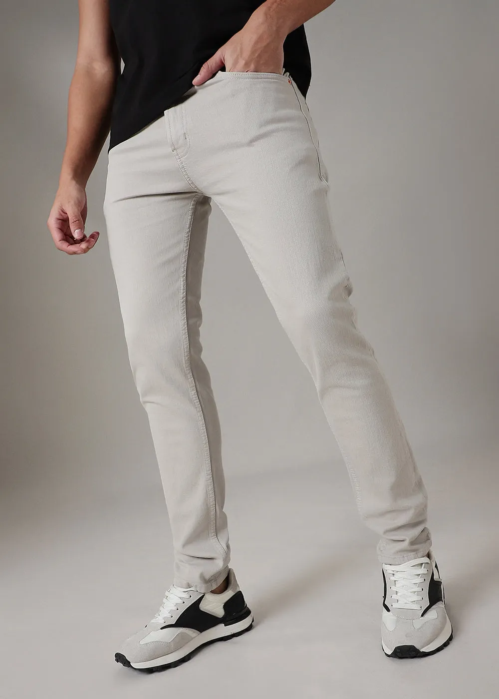 Cream Brown Slim Fit Denim