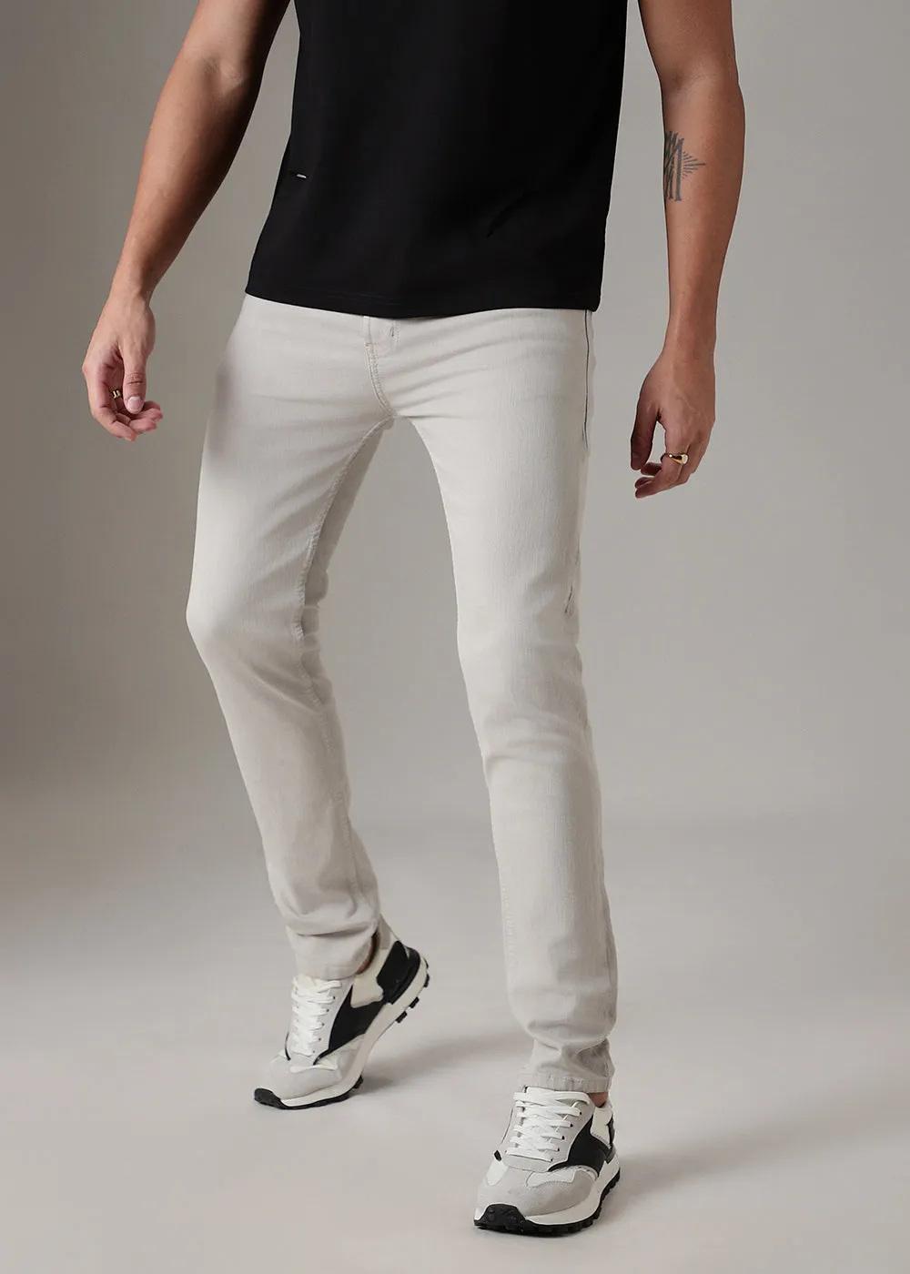 Cream Brown Slim Fit Denim