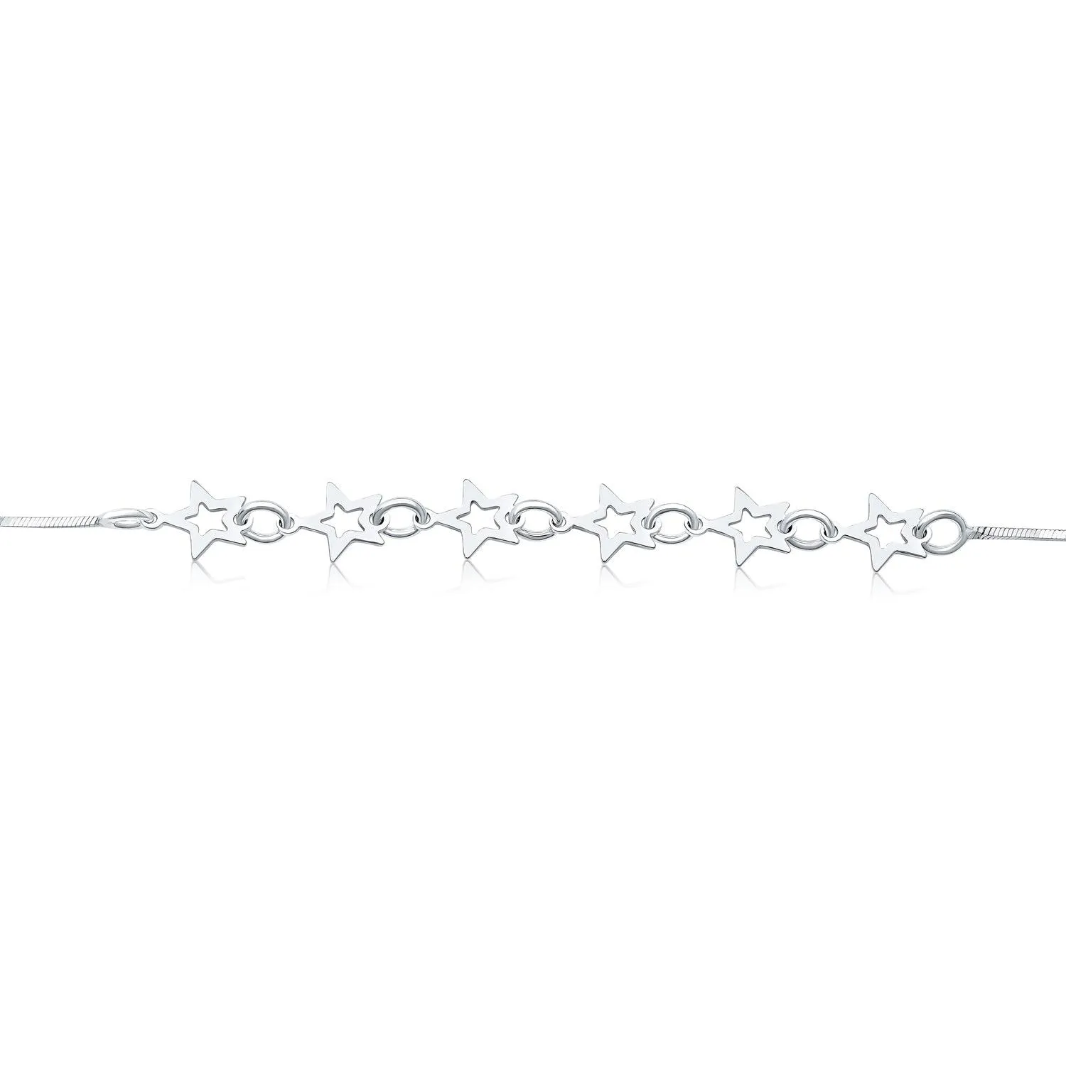 Dainty Rock Star Patriotic Stars Charm Bracelet .925Sterling Silver