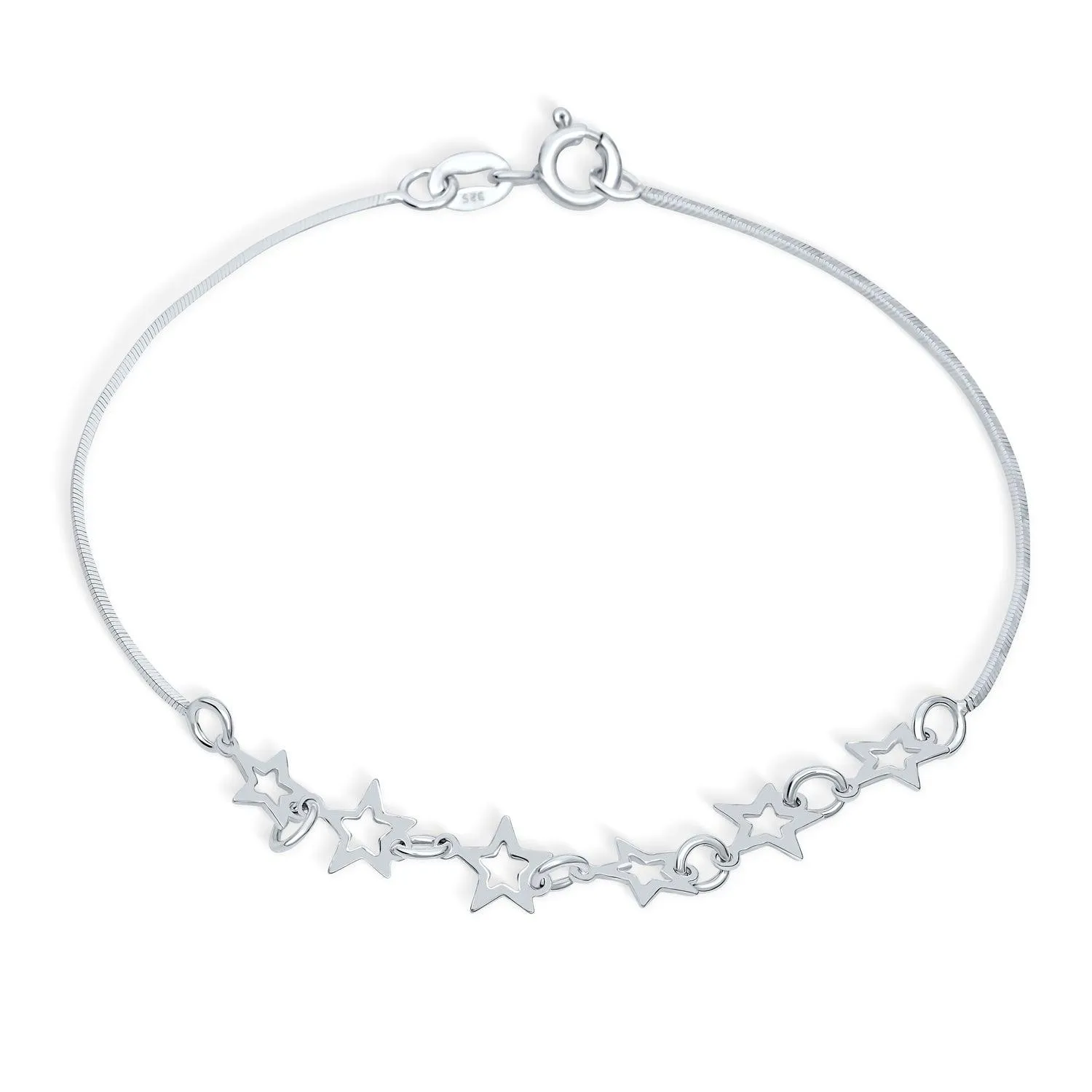Dainty Rock Star Patriotic Stars Charm Bracelet .925Sterling Silver
