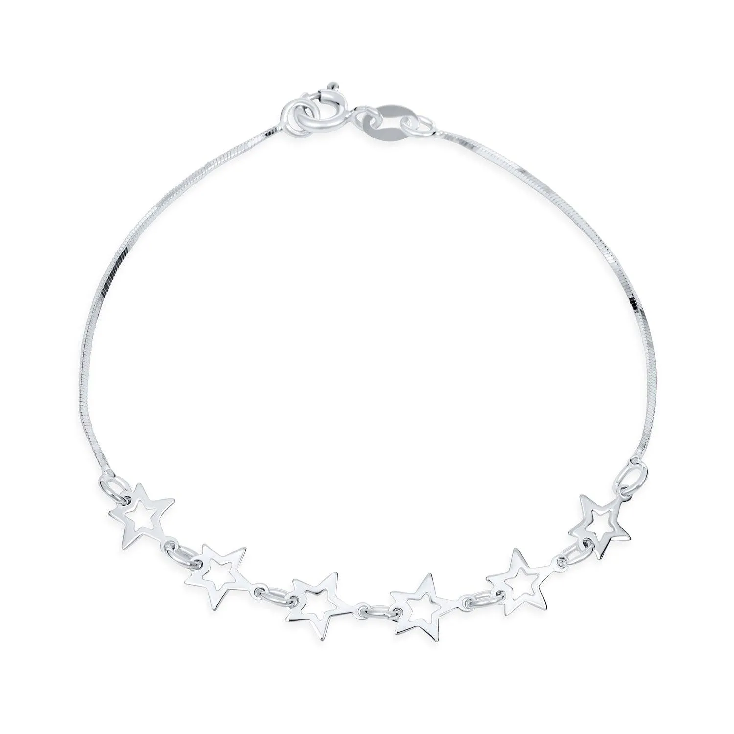 Dainty Rock Star Patriotic Stars Charm Bracelet .925Sterling Silver