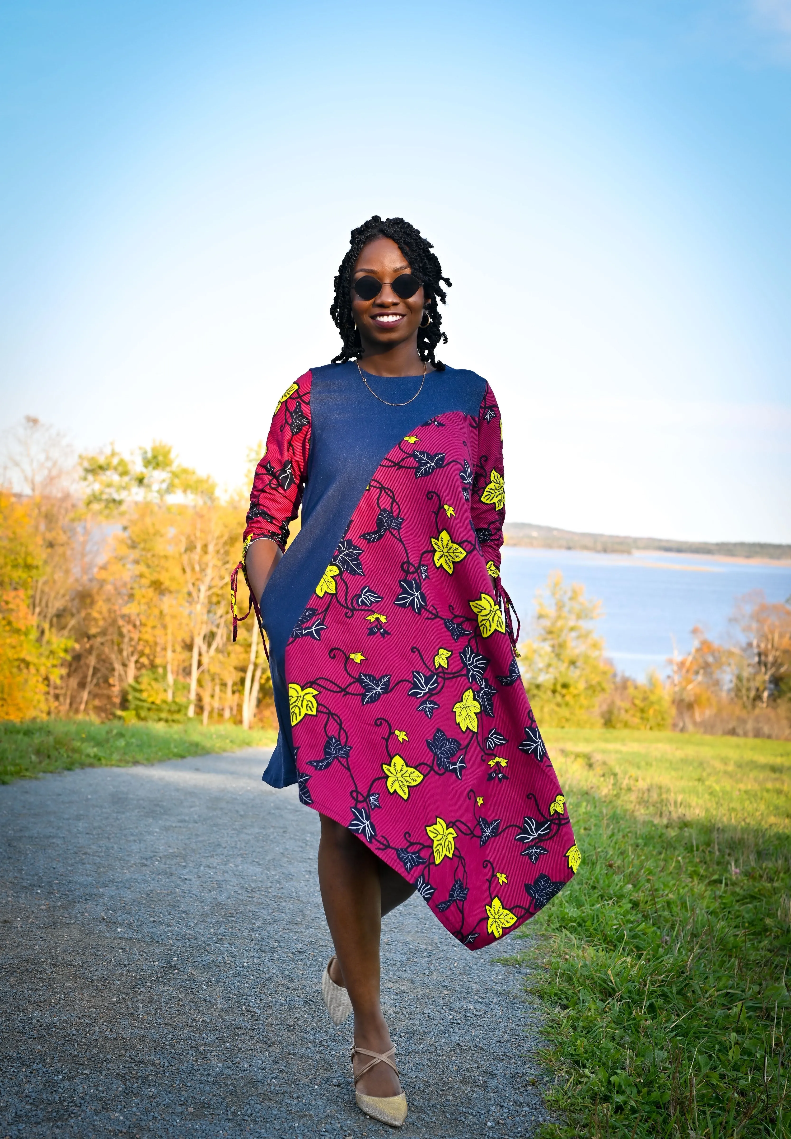 Denim Ankara Asymmetrical Dress