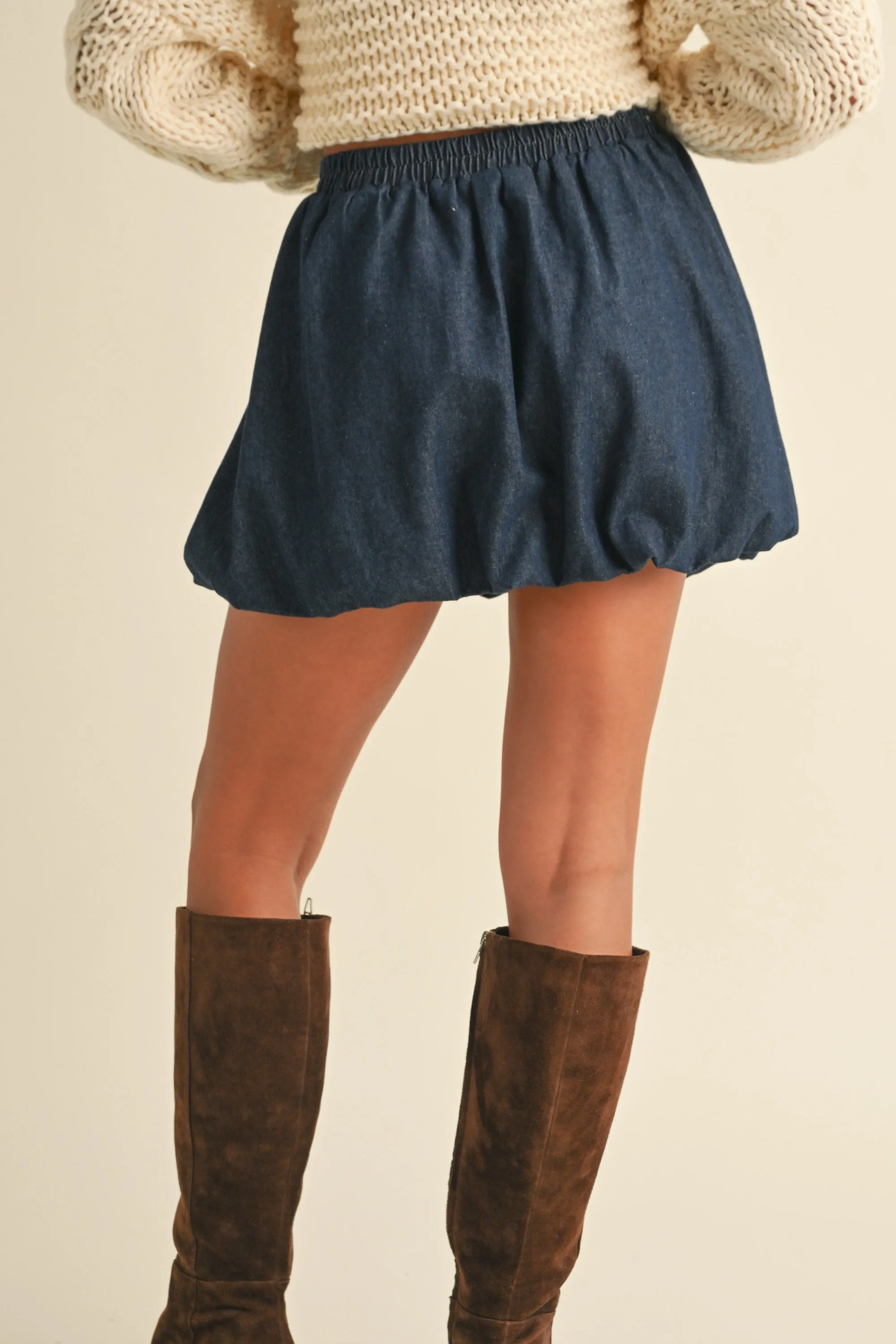Denim Balloon Bubble Mini Skirt