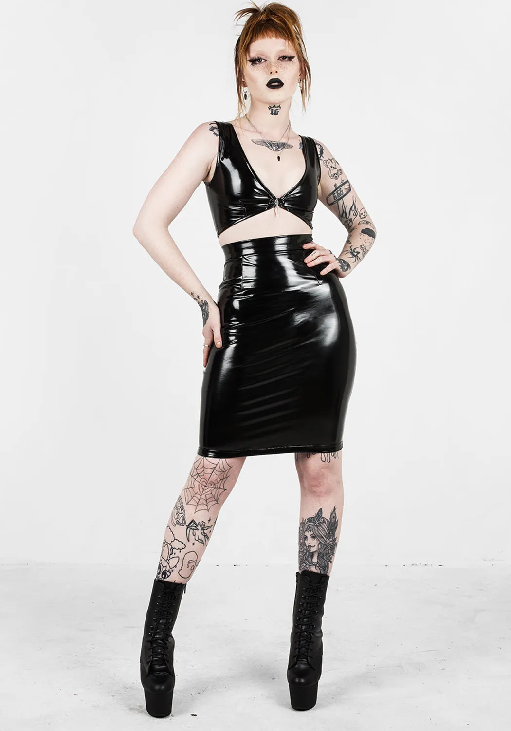 Stylish Dominion Midi Vinyl Skirt