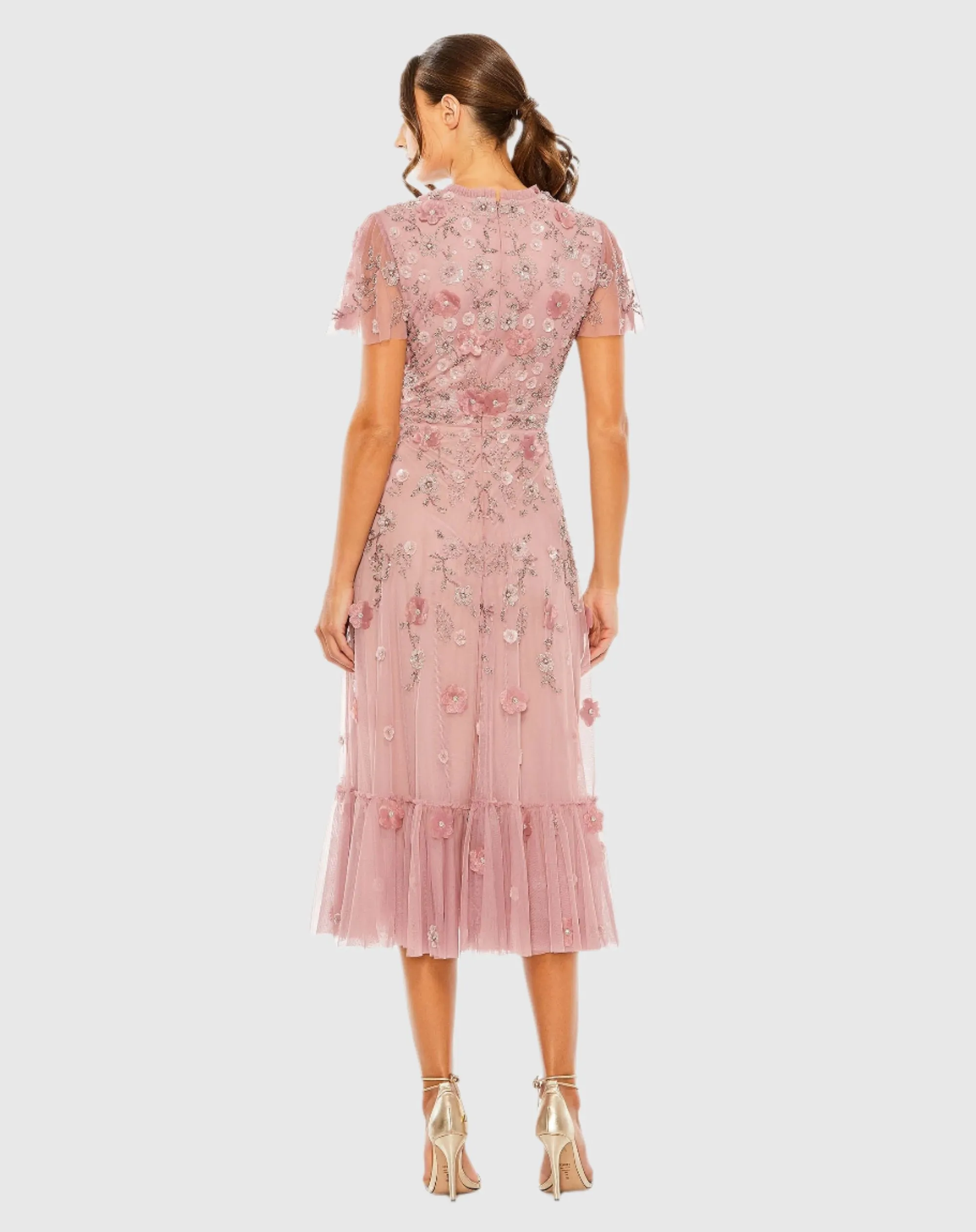 Embellished High Neck Cap Sleeve A Line Dress