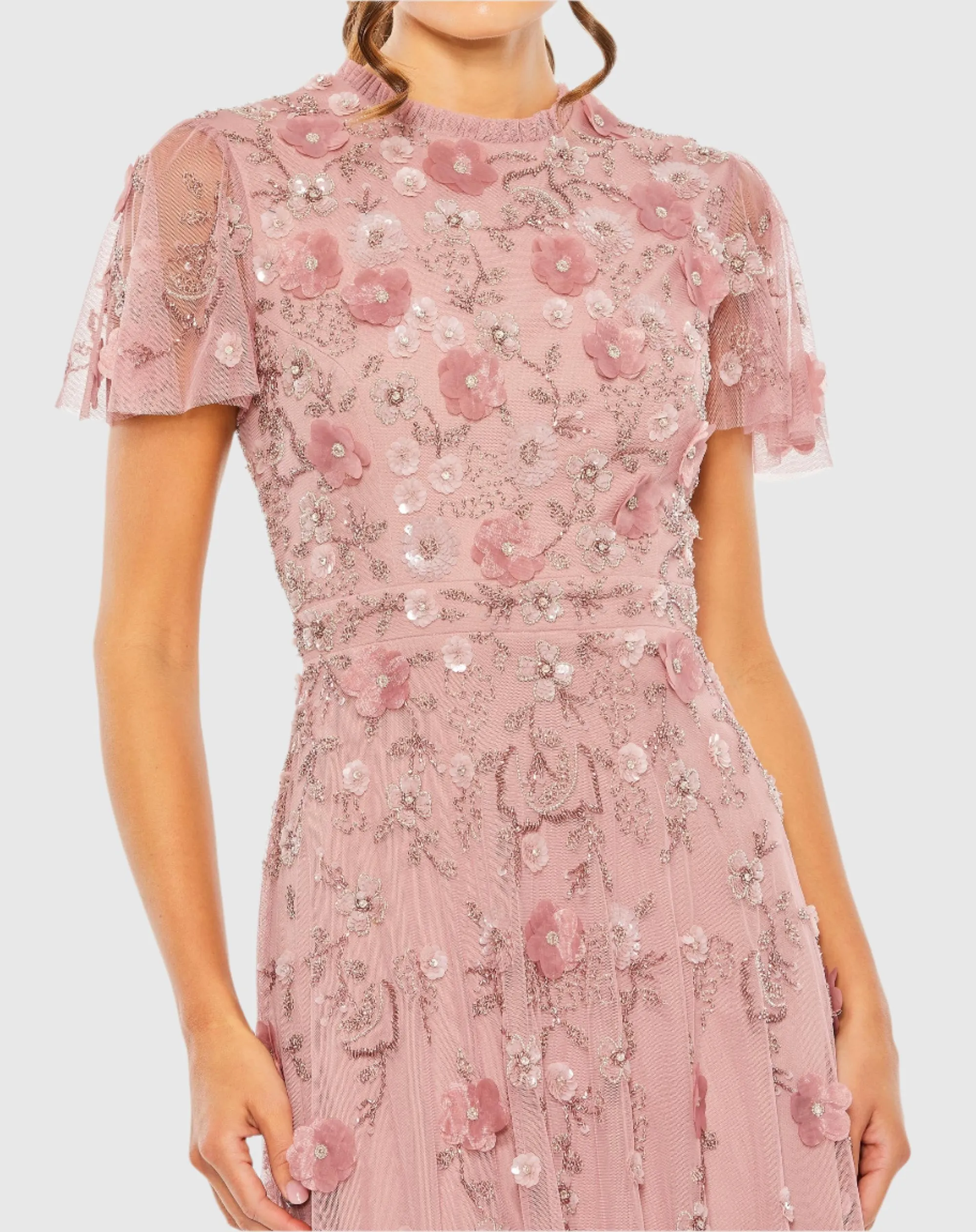 Embellished High Neck Cap Sleeve A Line Dress