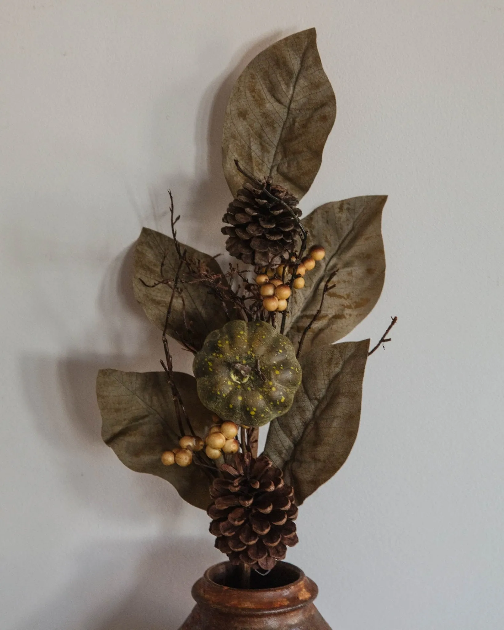 Faux Magnolia Leaves & Pumpkin Stem