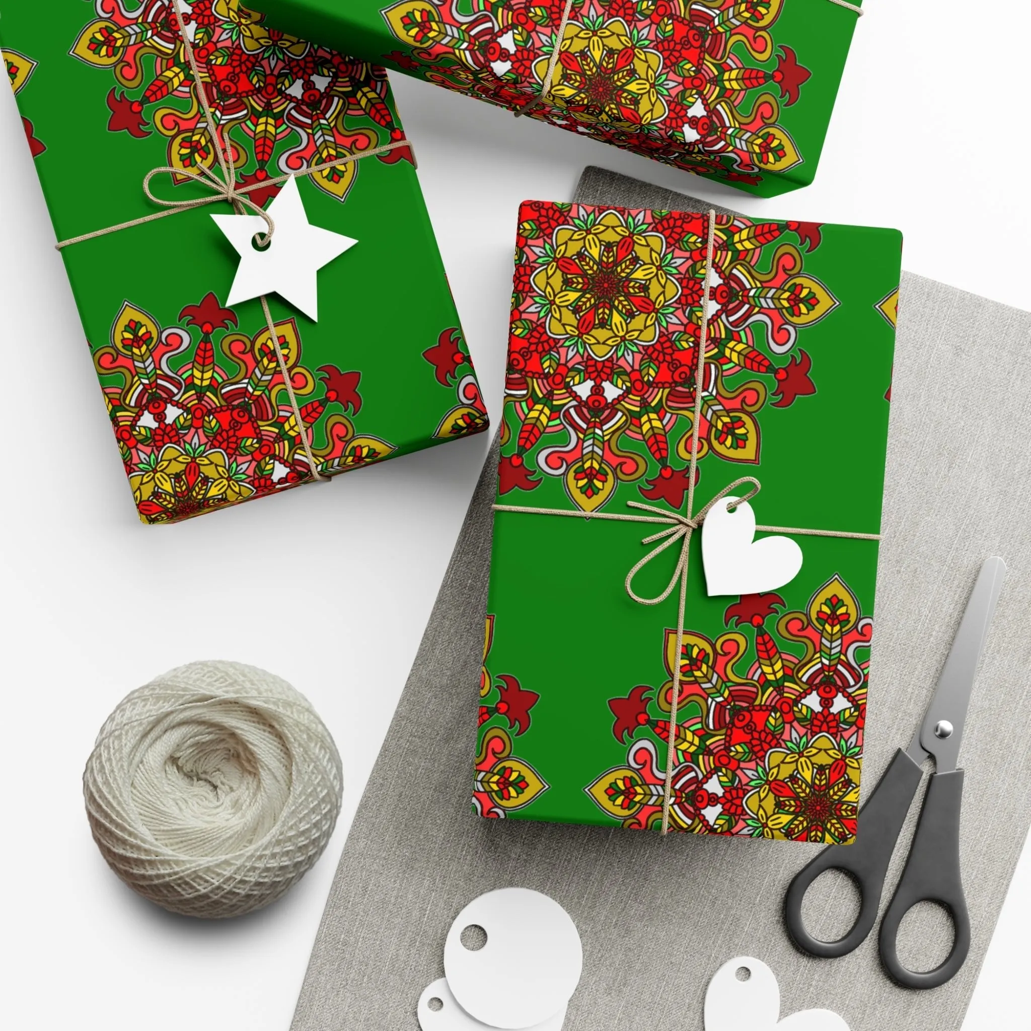 Green Mandala Art Gift Wrap Paper - Premium Quality for Christmas Gifts