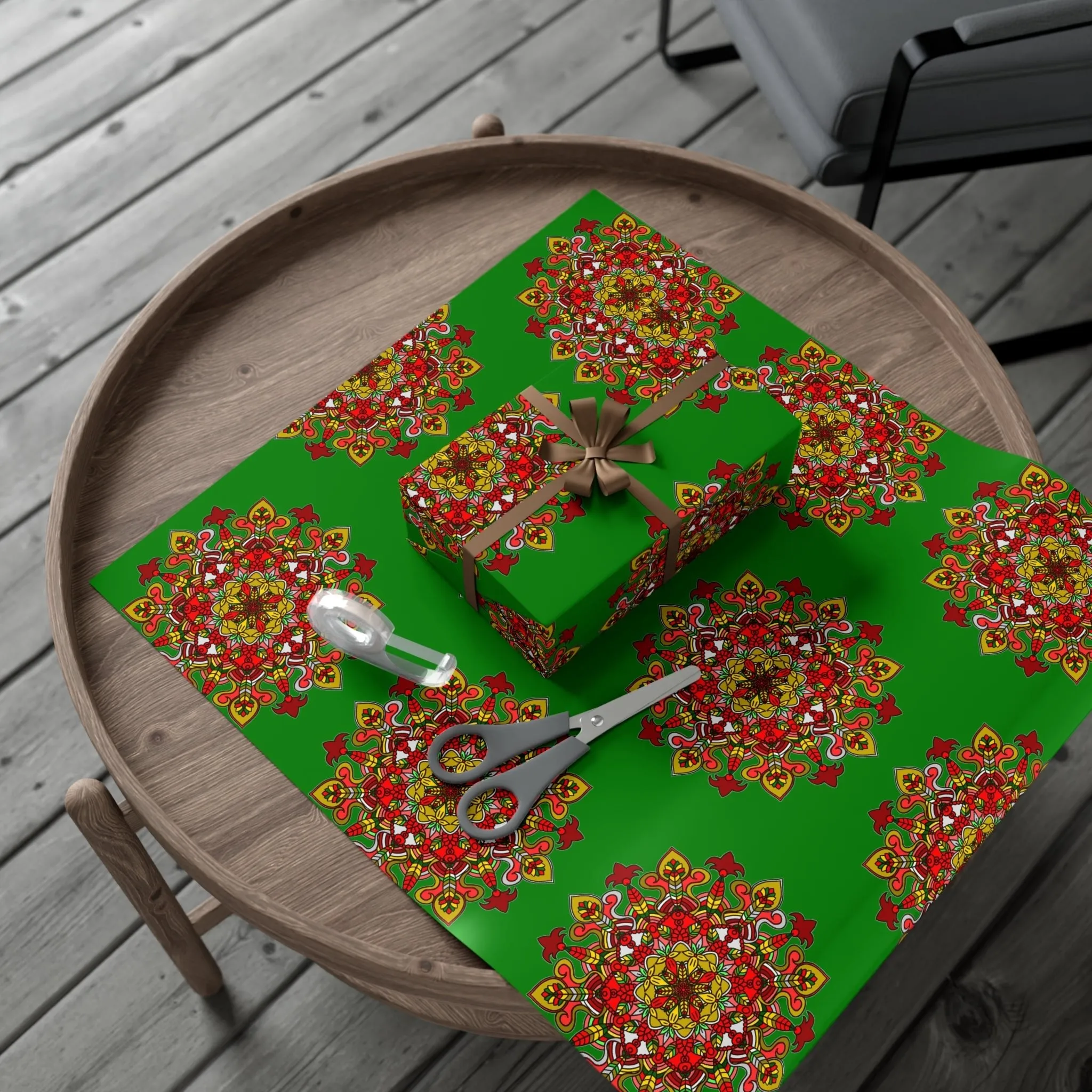 Green Mandala Art Gift Wrap Paper - Premium Quality for Christmas Gifts