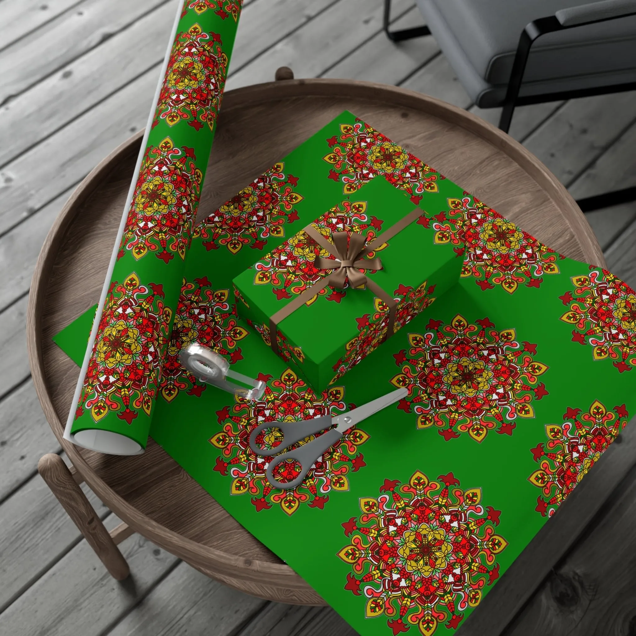 Green Mandala Art Gift Wrap Paper - Premium Quality for Christmas Gifts