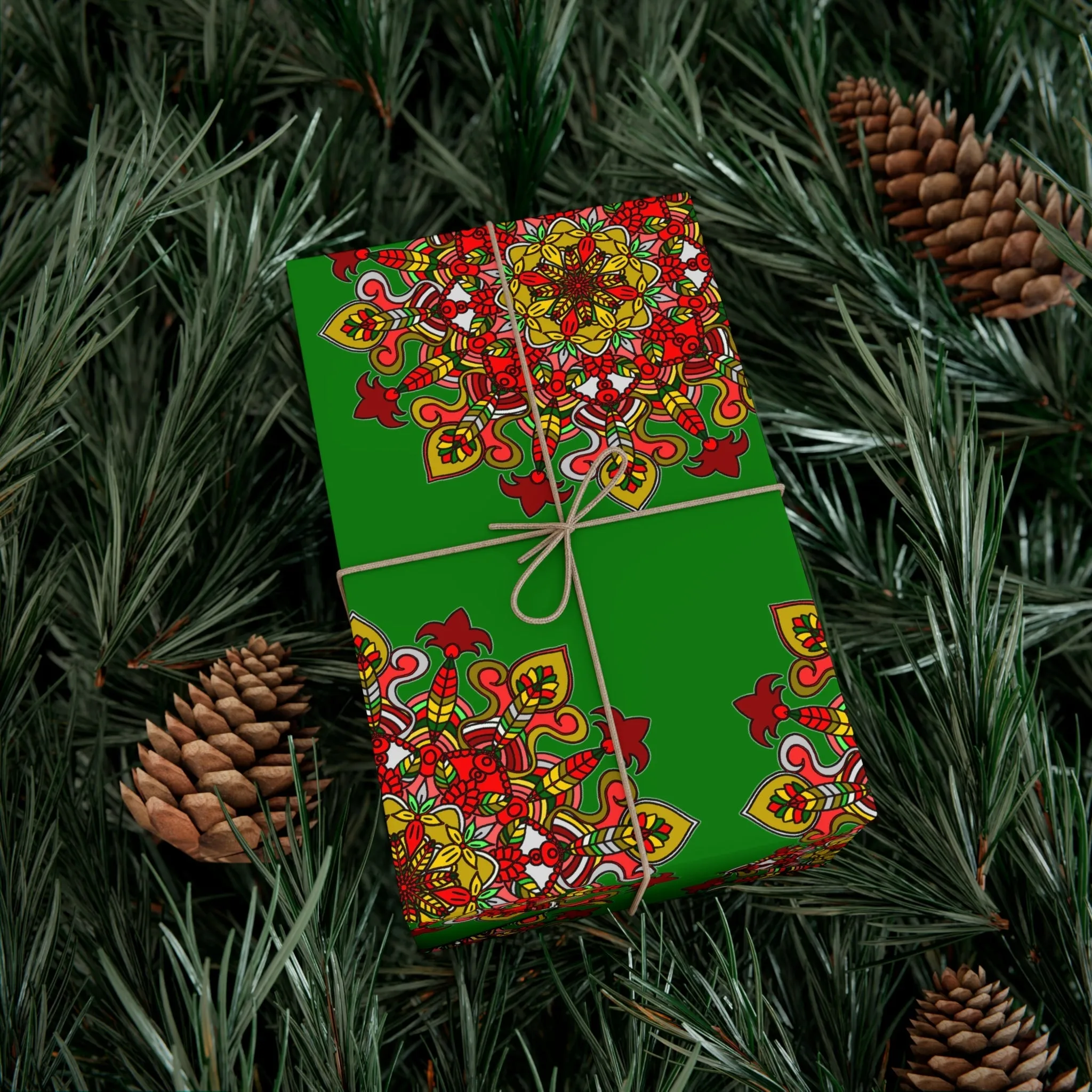 Green Mandala Art Gift Wrap Paper - Premium Quality for Christmas Gifts