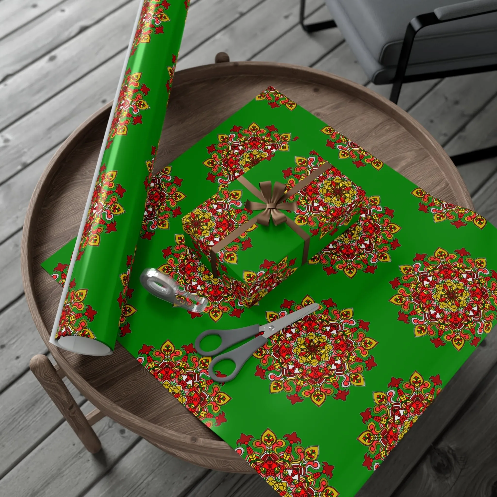 Green Mandala Art Gift Wrap Paper - Premium Quality for Christmas Gifts
