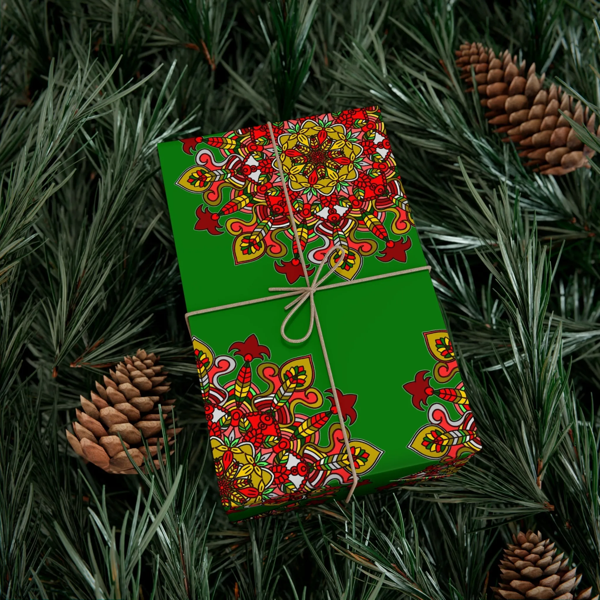 Green Mandala Art Gift Wrap Paper - Premium Quality for Christmas Gifts