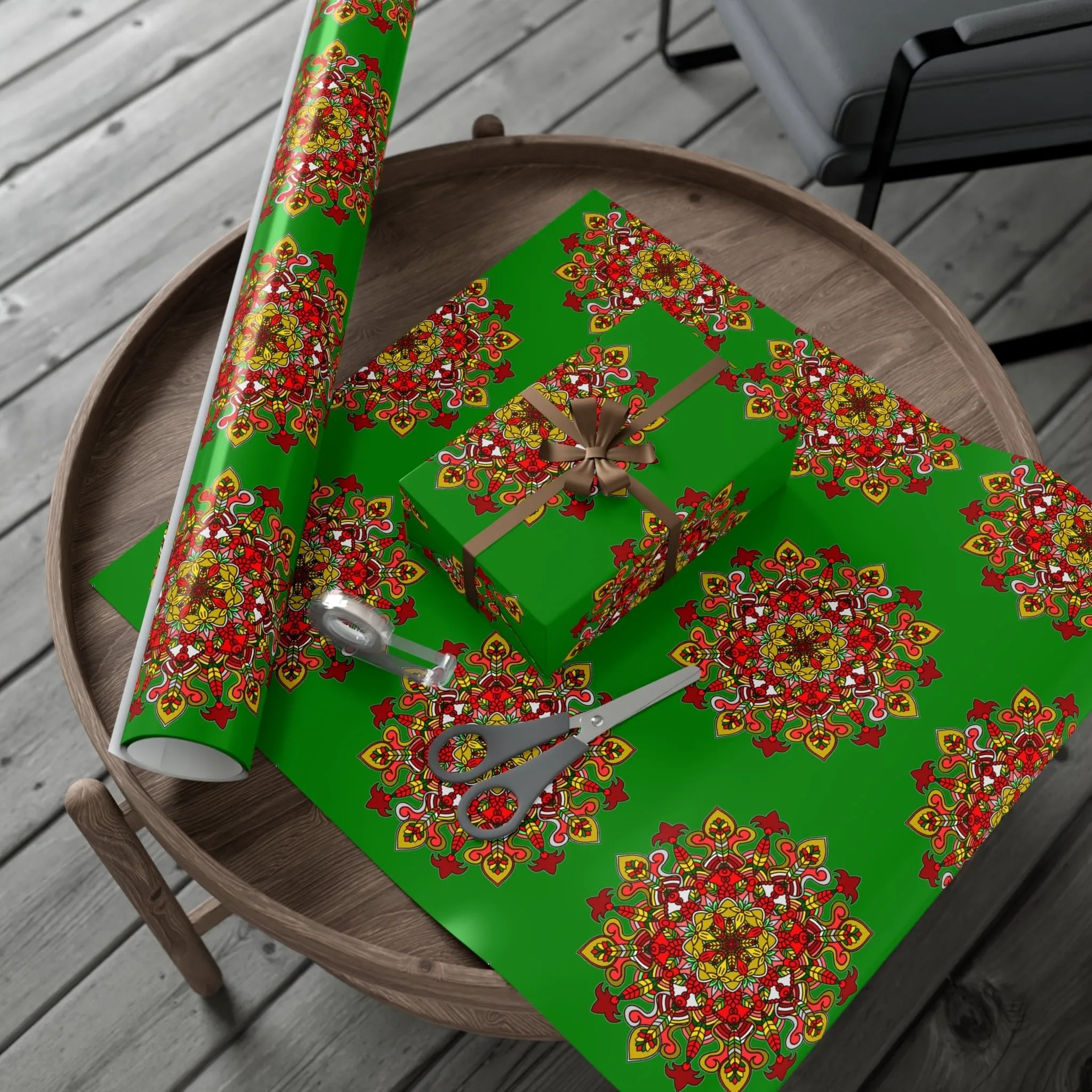 Green Mandala Art Gift Wrap Paper - Premium Quality for Christmas Gifts