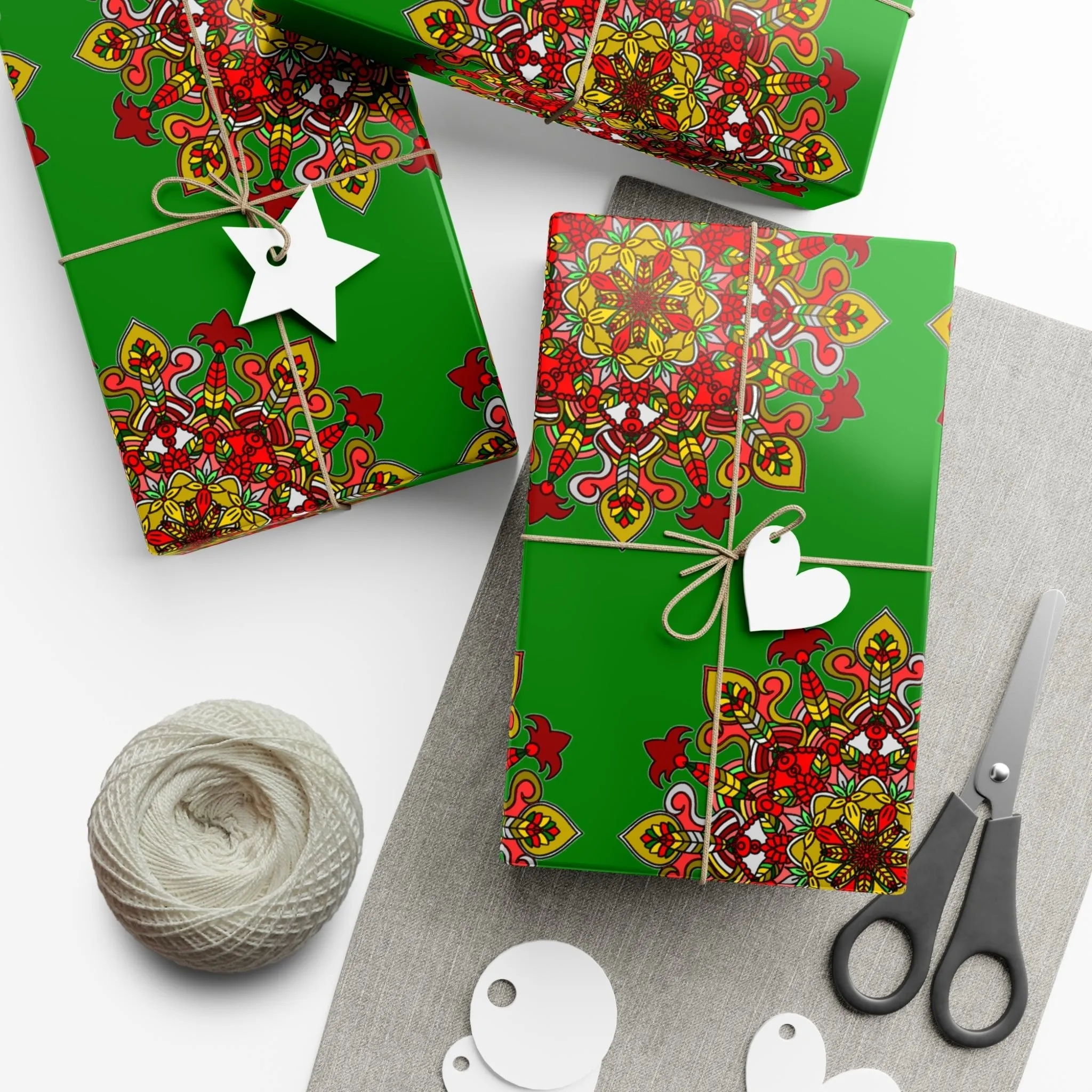 Green Mandala Art Gift Wrap Paper - Premium Quality for Christmas Gifts