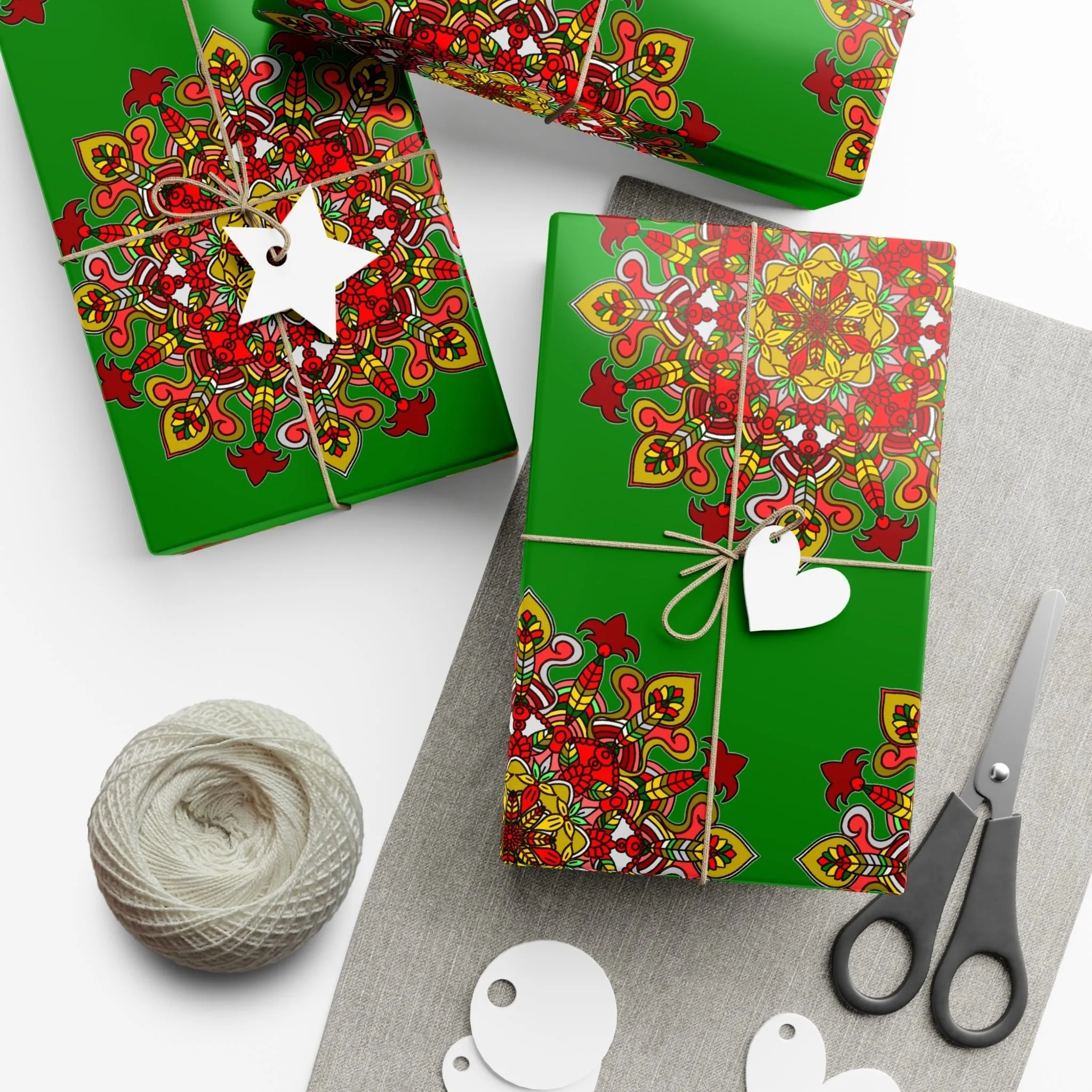 Green Mandala Art Gift Wrap Paper - Premium Quality for Christmas Gifts