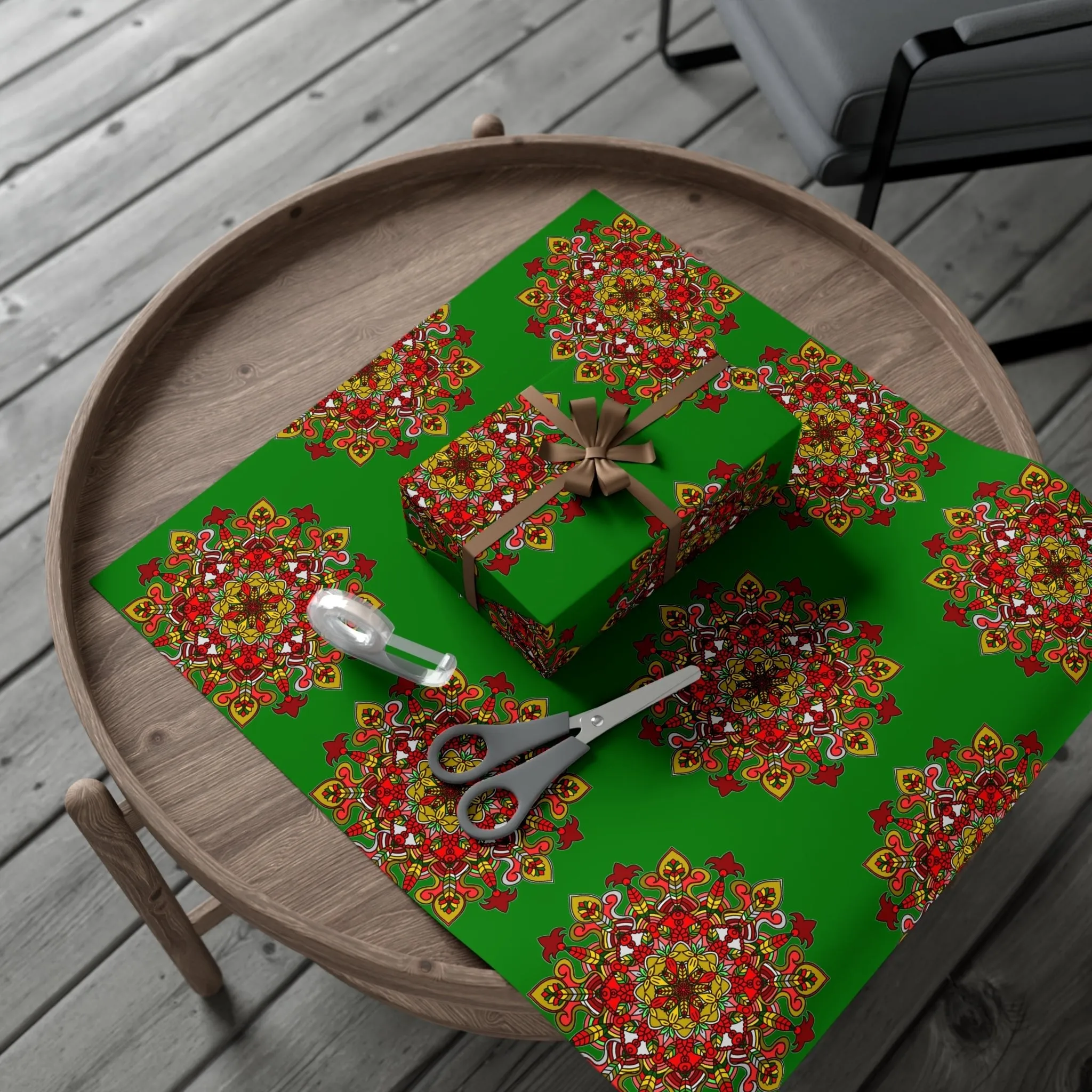Green Mandala Art Gift Wrap Paper - Premium Quality for Christmas Gifts