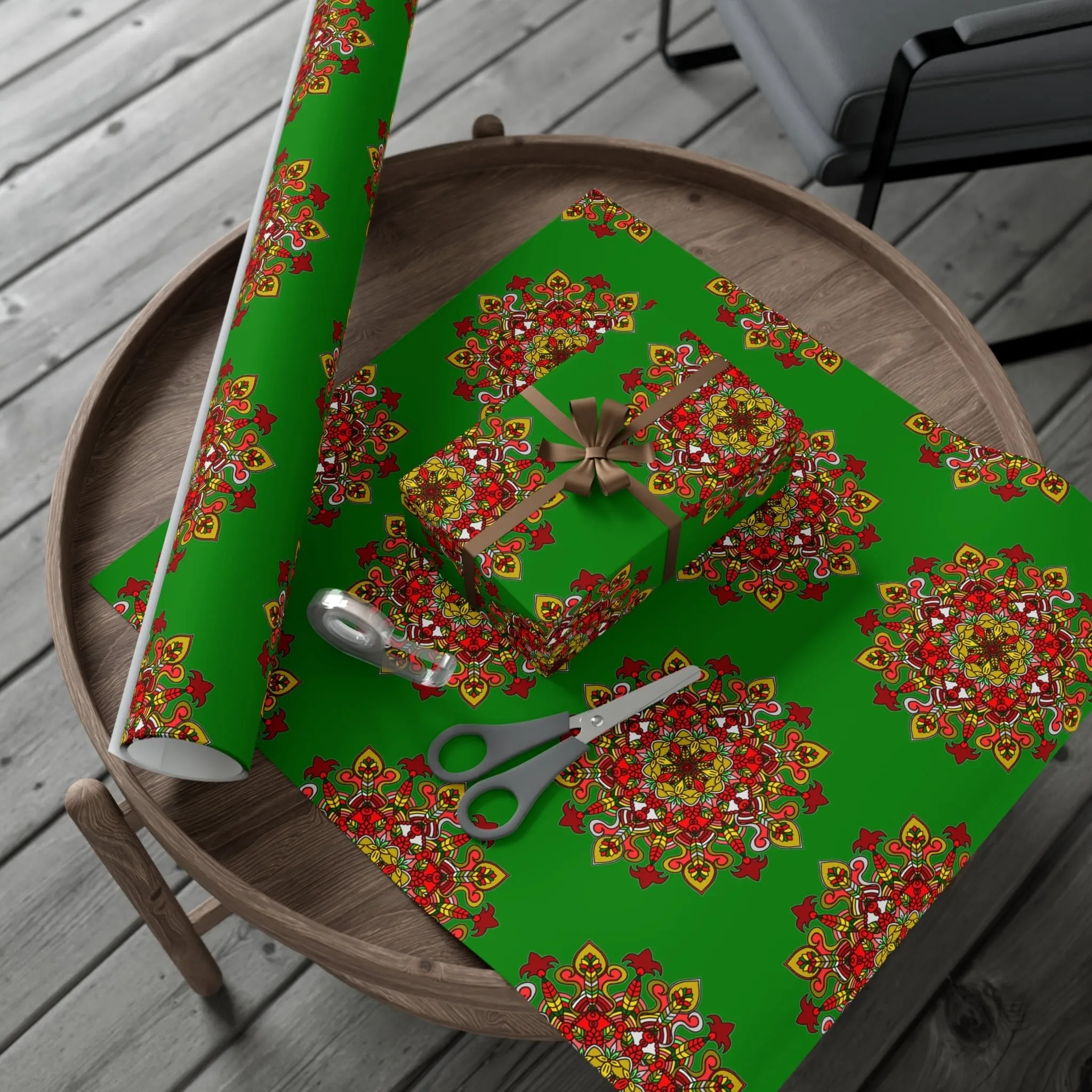 Green Mandala Art Gift Wrap Paper - Premium Quality for Christmas Gifts
