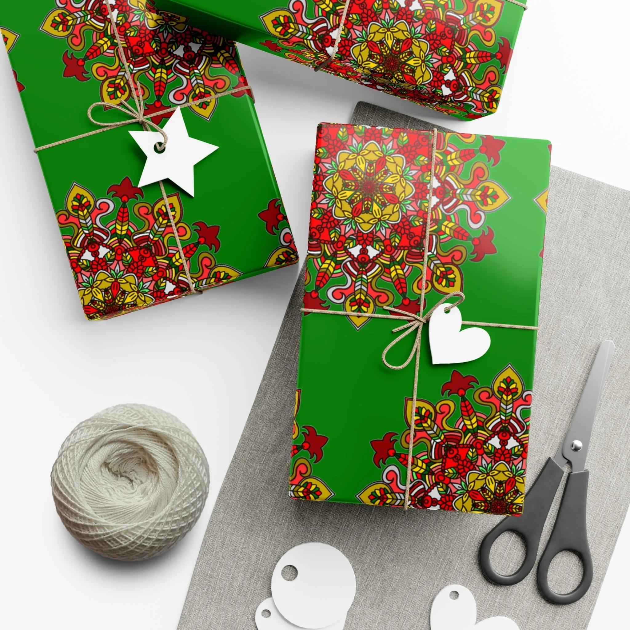 Green Mandala Art Gift Wrap Paper - Premium Quality for Christmas Gifts