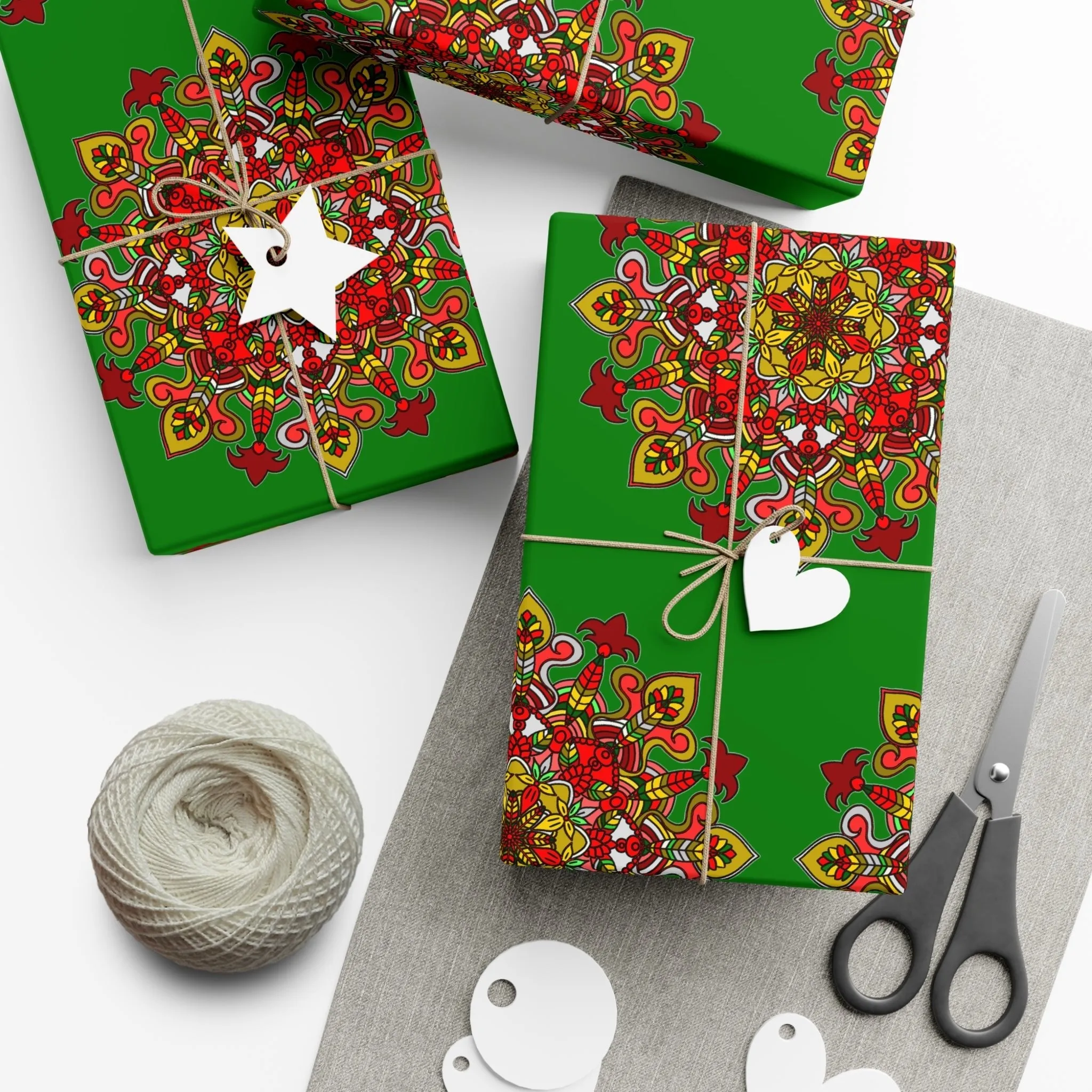 Green Mandala Art Gift Wrap Paper - Premium Quality for Christmas Gifts