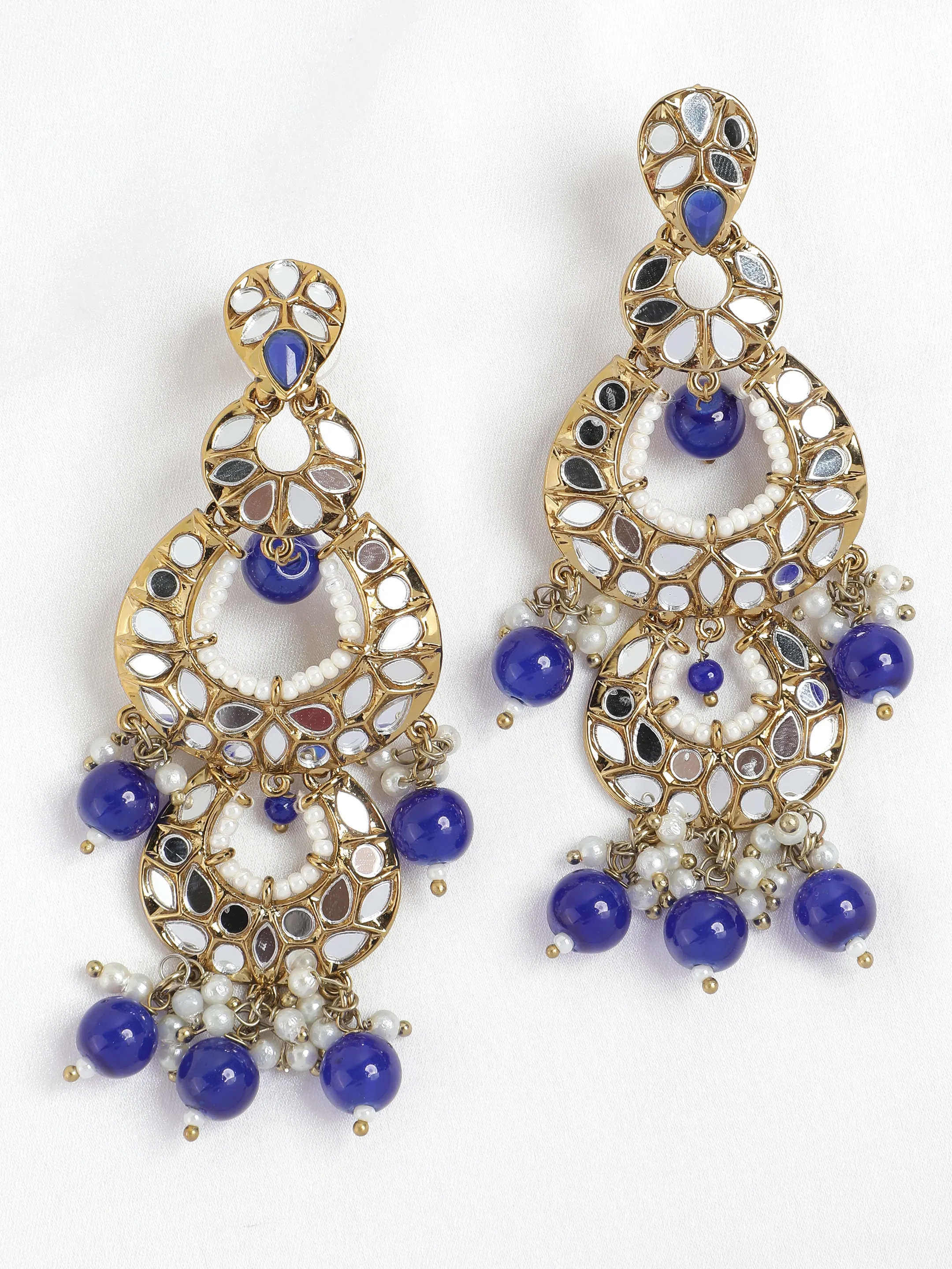 Ishin Gold Plated Blue Mirror Chandbalis
