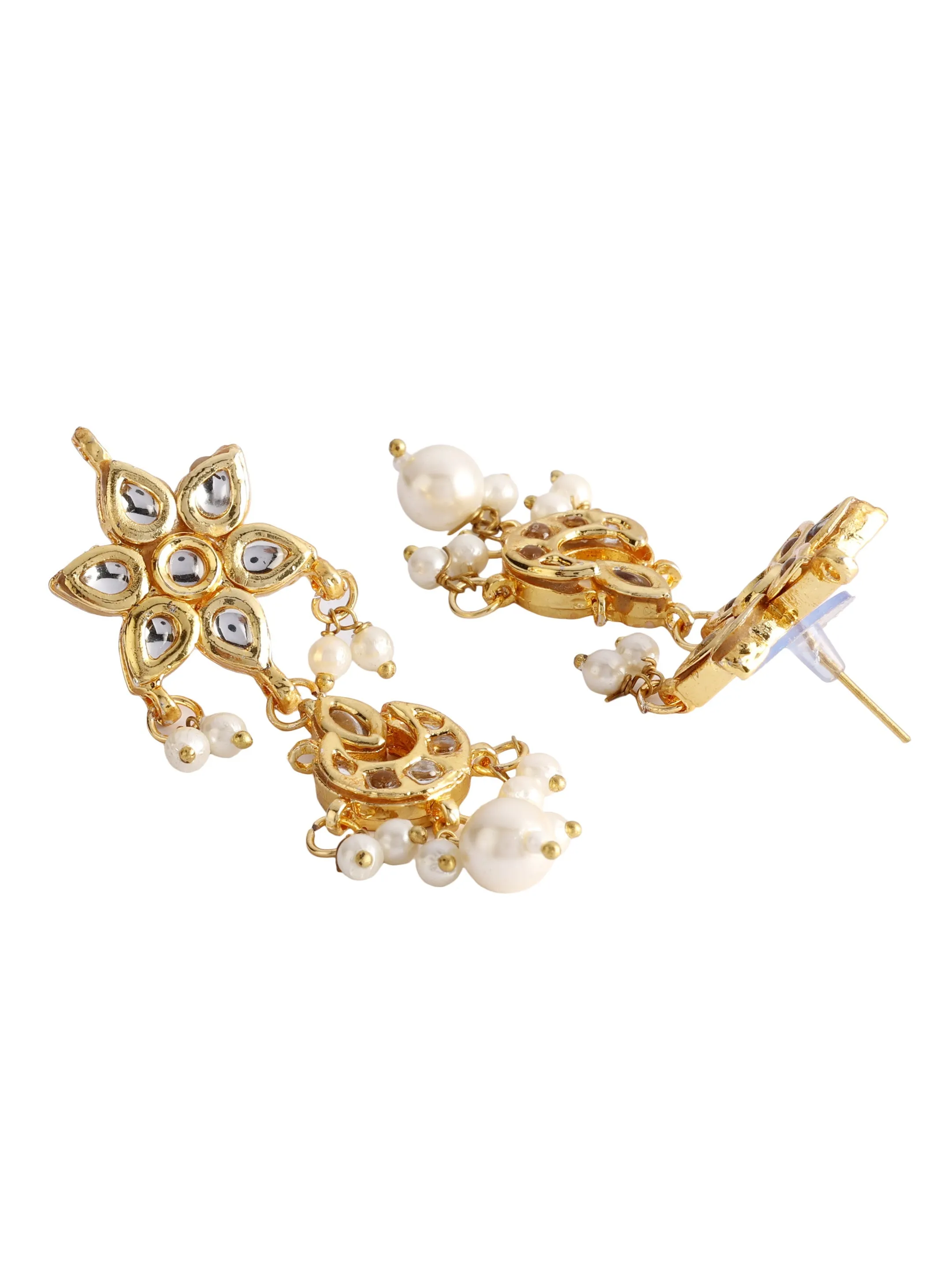 Ishin Gold Toned Pearl Kundan Drop Earrings