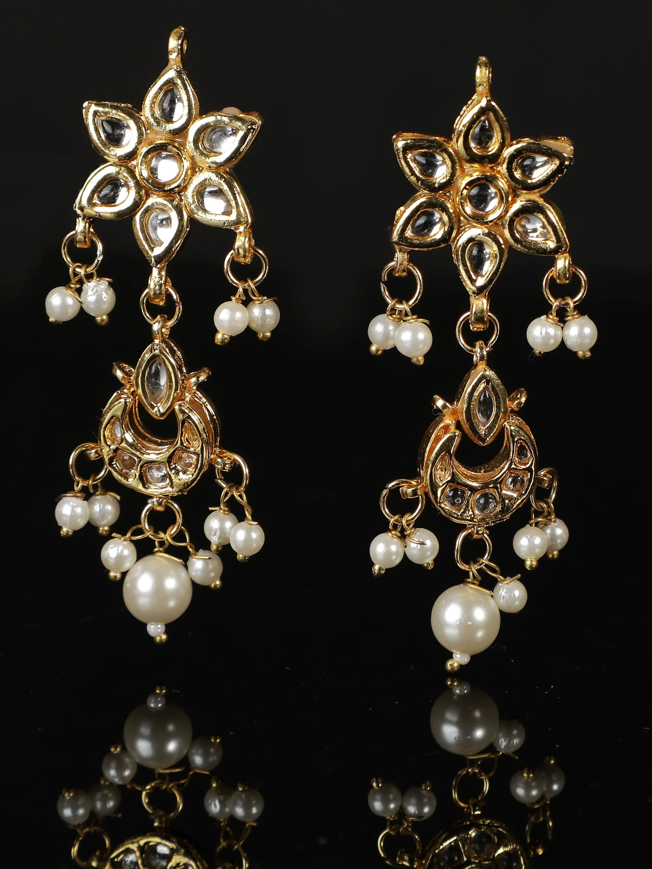 Ishin Gold Toned Pearl Kundan Drop Earrings