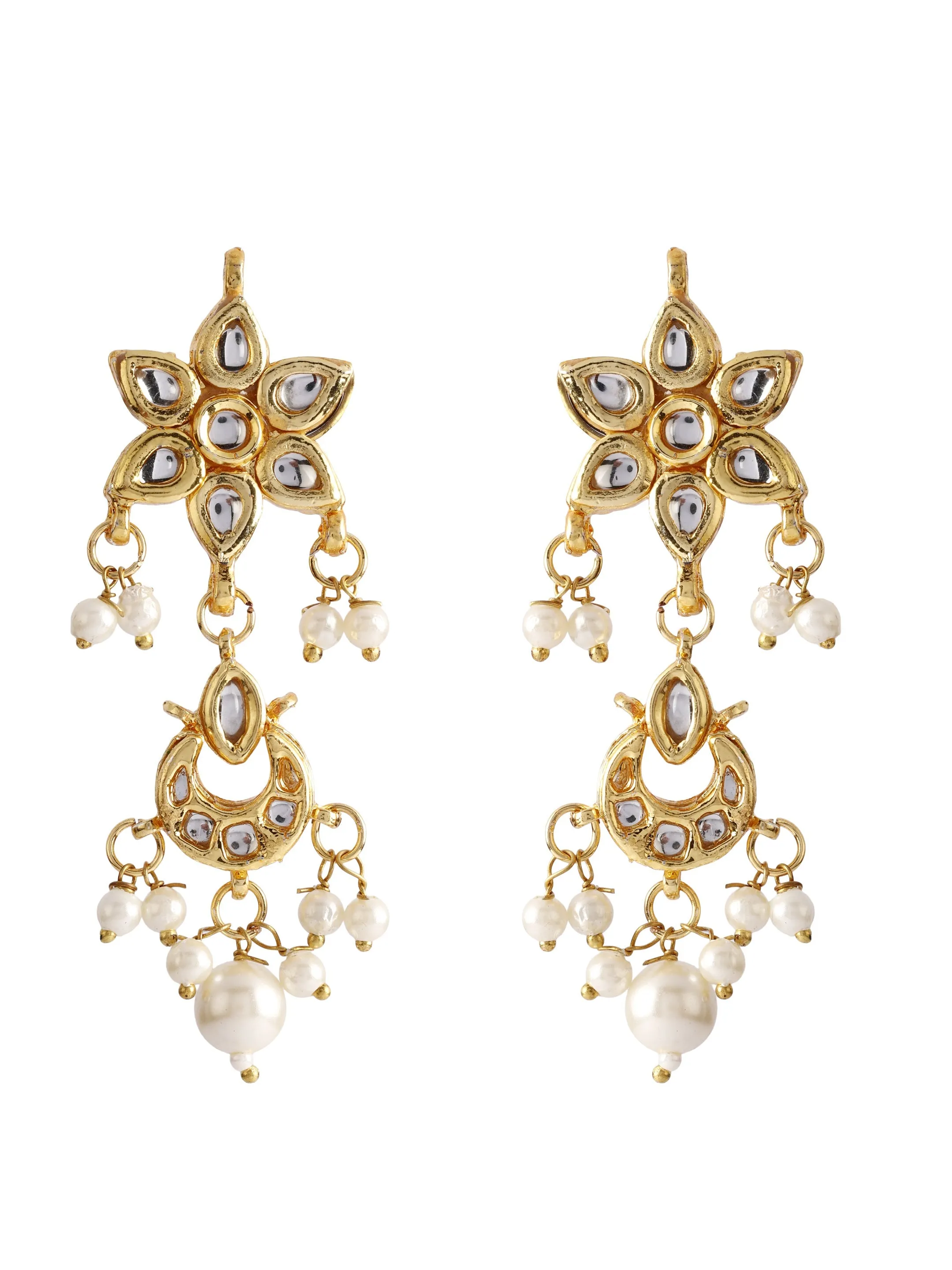 Ishin Gold Toned Pearl Kundan Drop Earrings