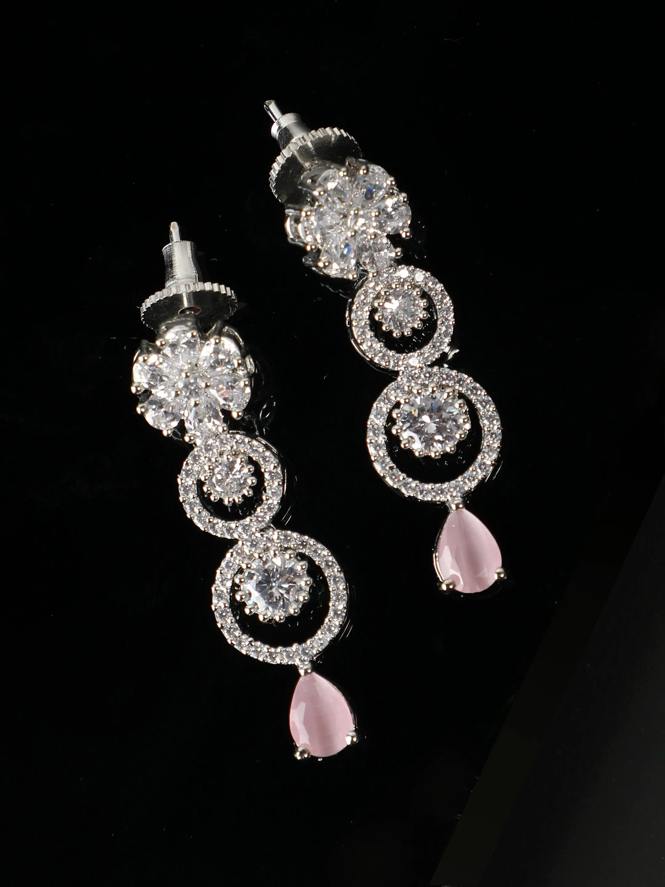 Ishin Silver Plated Fancy Zirconia Circular Shaped Drop Earring