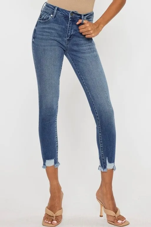 Kan Can High Rise Ankle Skinny Jeans- Medium Wash