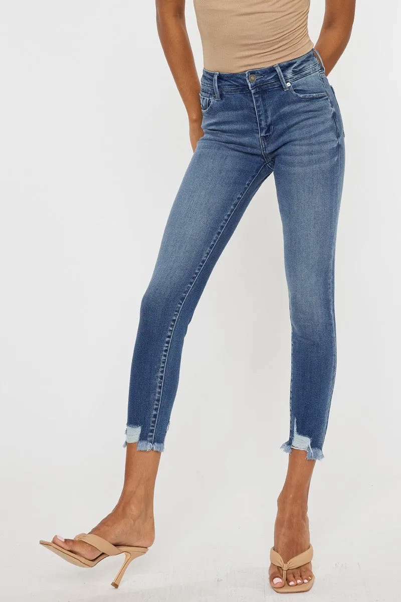 Kan Can High Rise Ankle Skinny Jeans- Medium Wash
